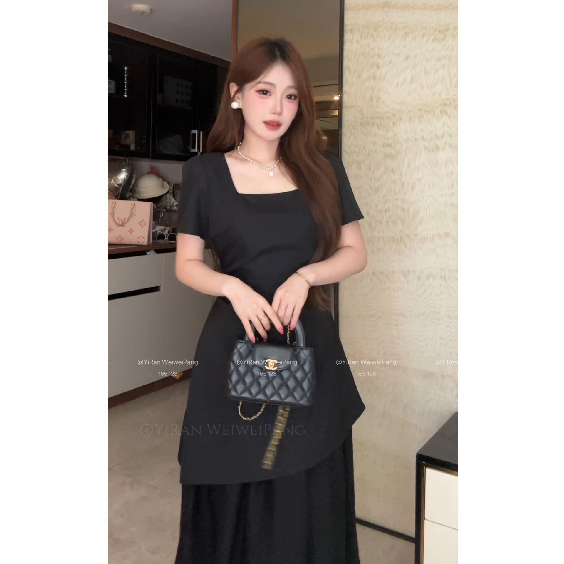 빅 사이즈 여성 의류 품격 부드러운 바람 프랑스식 여름 허리 수축 슬림해 보이는 반팔 광장 칼라 드레스 상세 이미지 7