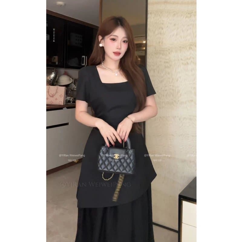 빅 사이즈 여성 의류 품격 부드러운 바람 프랑스식 여름 허리 수축 슬림해 보이는 반팔 광장 칼라 드레스 상세 이미지 12