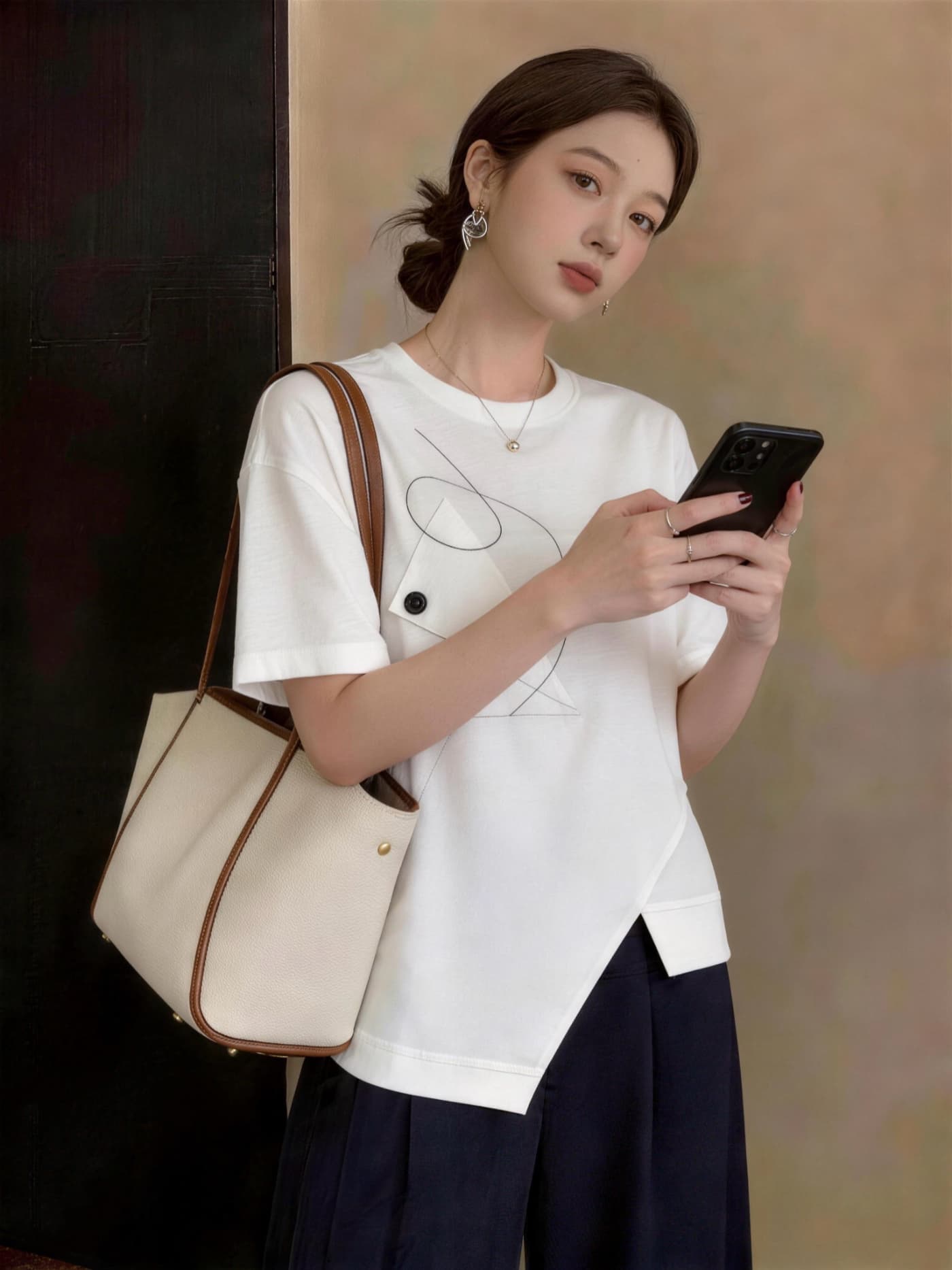실사 빅 사이즈 여름 새로운 지방 mm 외국 가스 연령 감소 루즈핏 캐주얼 패션 미니멀리즘 패치워크 반팔 티셔츠 상세 이미지 9