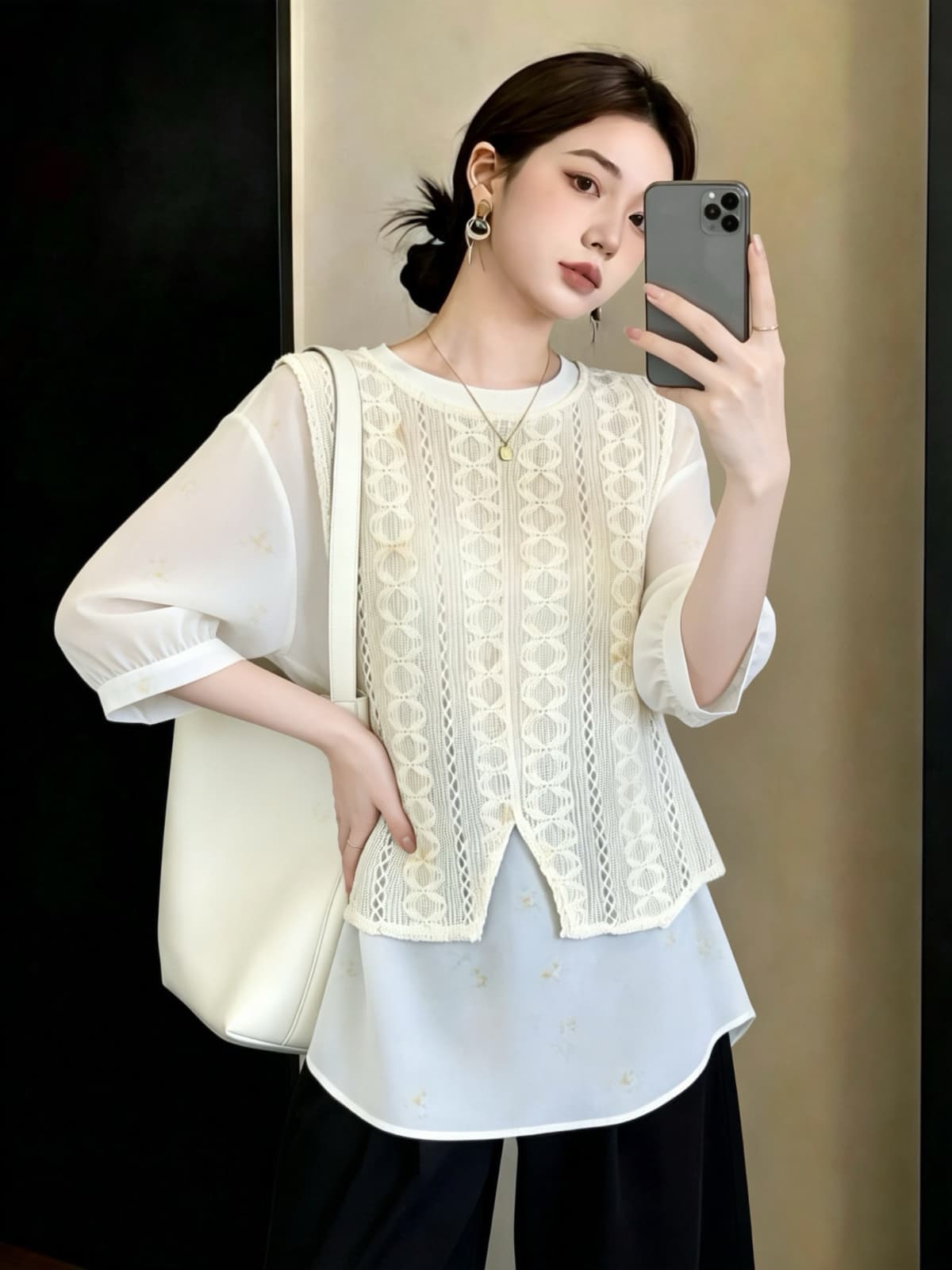실사 여름 새로운 지방 mm 고급 센스 다용도 슬림해 보이는 페이크 레이어드 외국 가스 연령 감소 빅 사이즈 반팔 티셔츠 상세 이미지 8