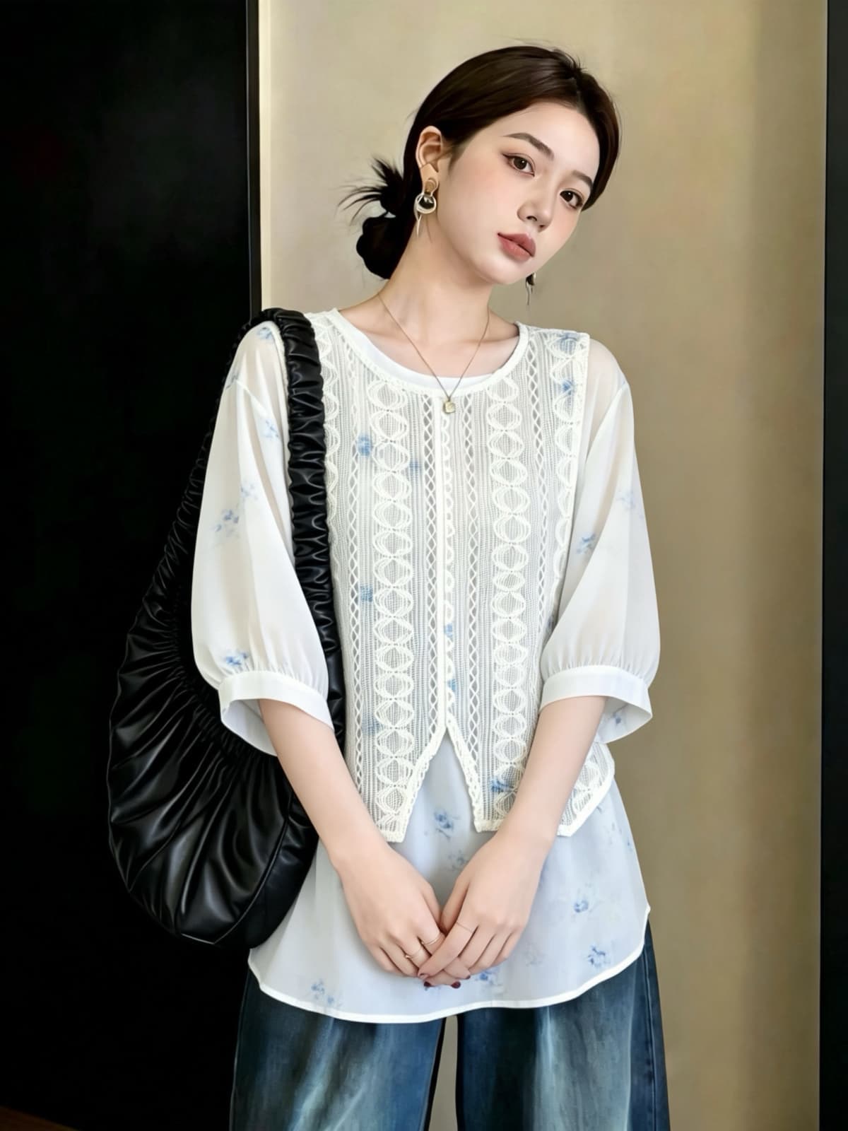 실사 여름 새로운 지방 mm 고급 센스 다용도 슬림해 보이는 페이크 레이어드 외국 가스 연령 감소 빅 사이즈 반팔 티셔츠 상세 이미지 10