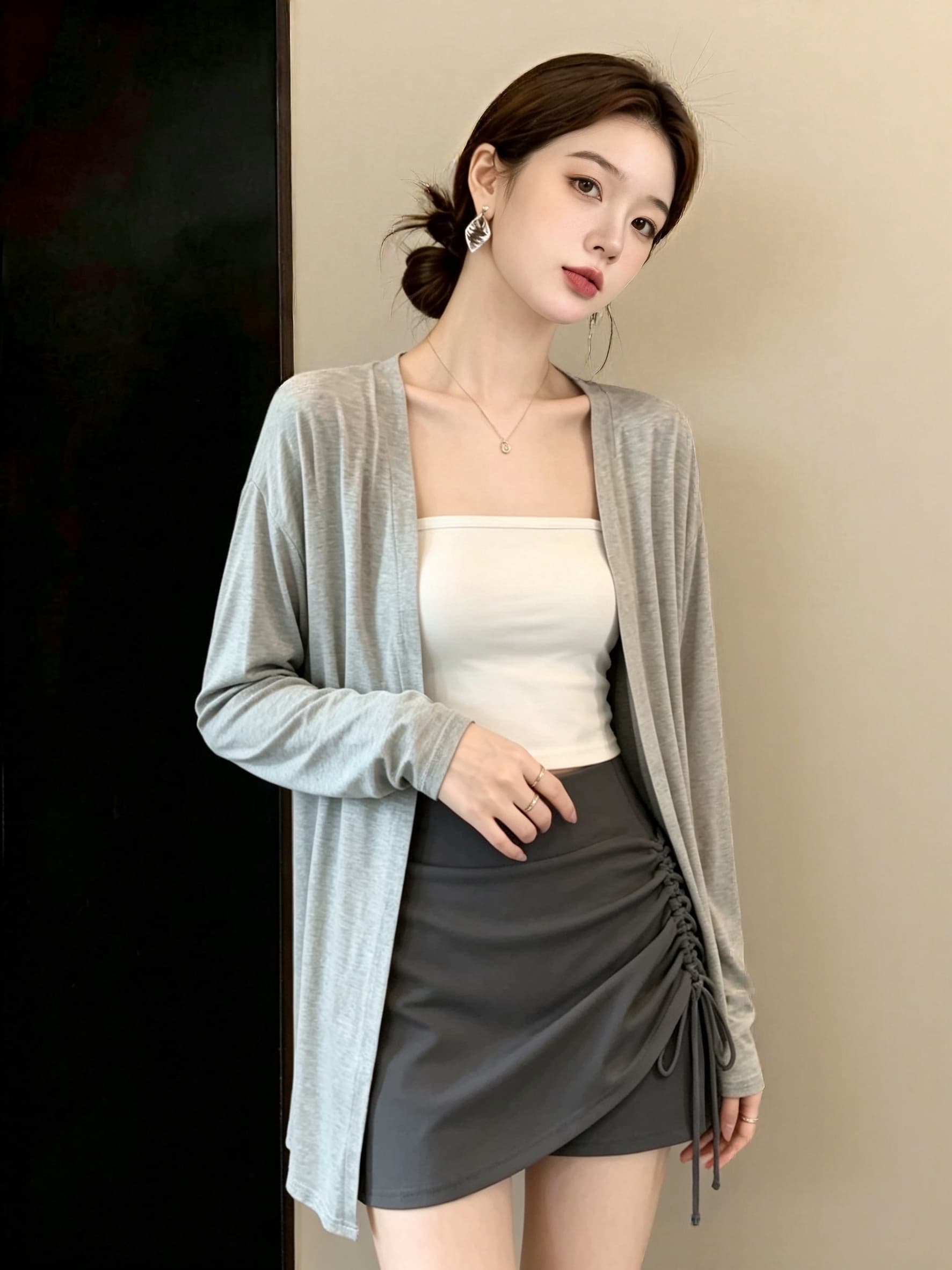 실사 빅 사이즈 여성 의류 지방 mm 여름 새로운 미니멀리즘 다용도 모달 긴팔 자외선 차단 의류 오픈 가디건 맨위 이미지 3