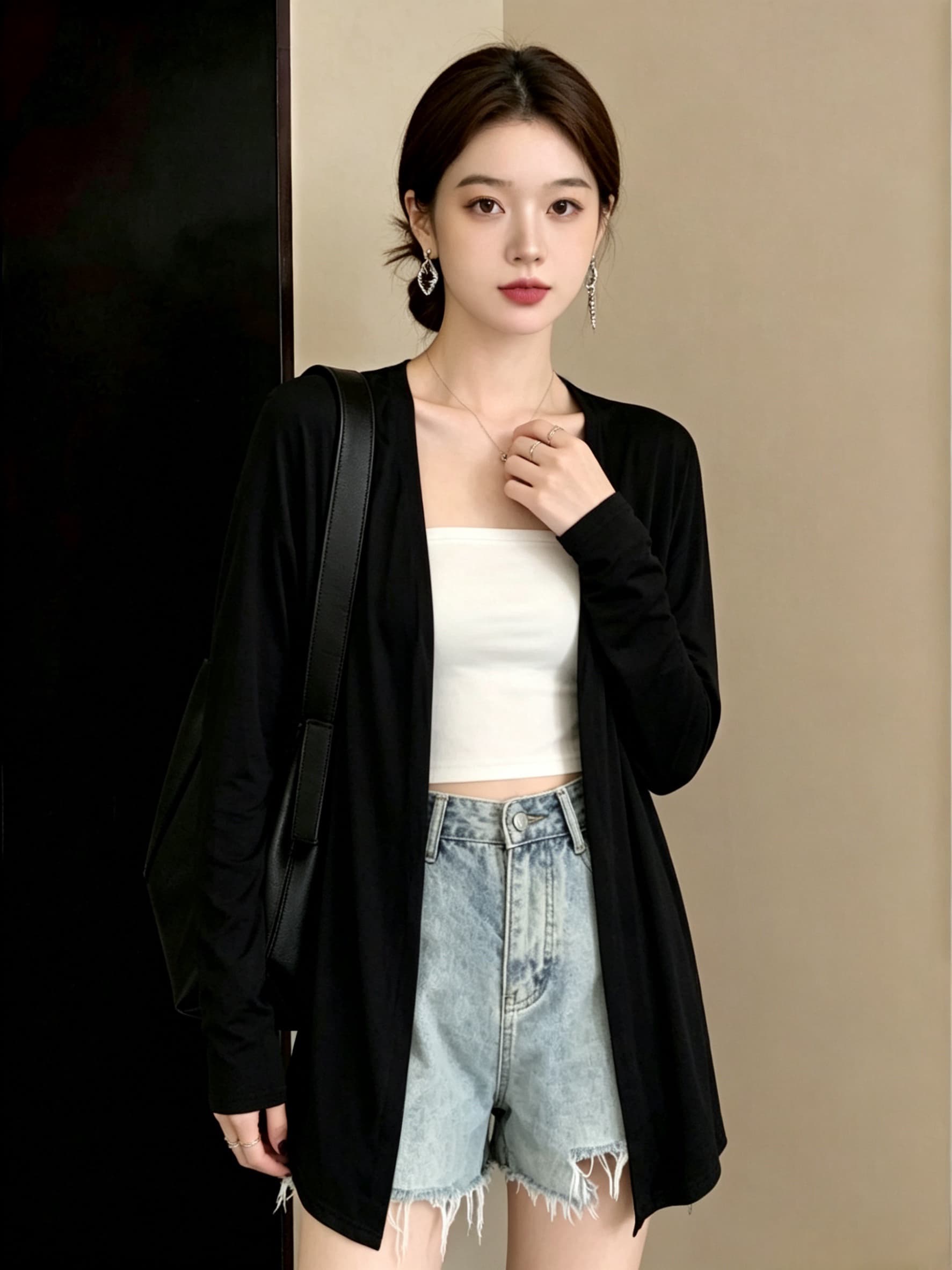 실사 빅 사이즈 여성 의류 지방 mm 여름 새로운 미니멀리즘 다용도 모달 긴팔 자외선 차단 의류 오픈 가디건 맨위 상세 이미지 10