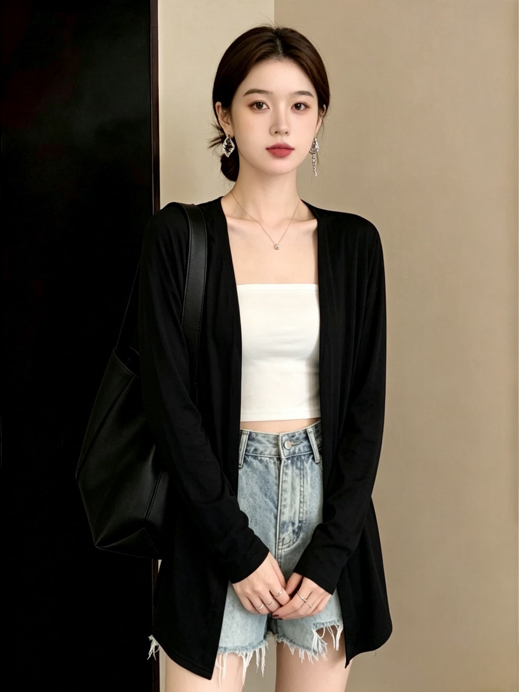 실사 빅 사이즈 여성 의류 지방 mm 여름 새로운 미니멀리즘 다용도 모달 긴팔 자외선 차단 의류 오픈 가디건 맨위 상세 이미지 12