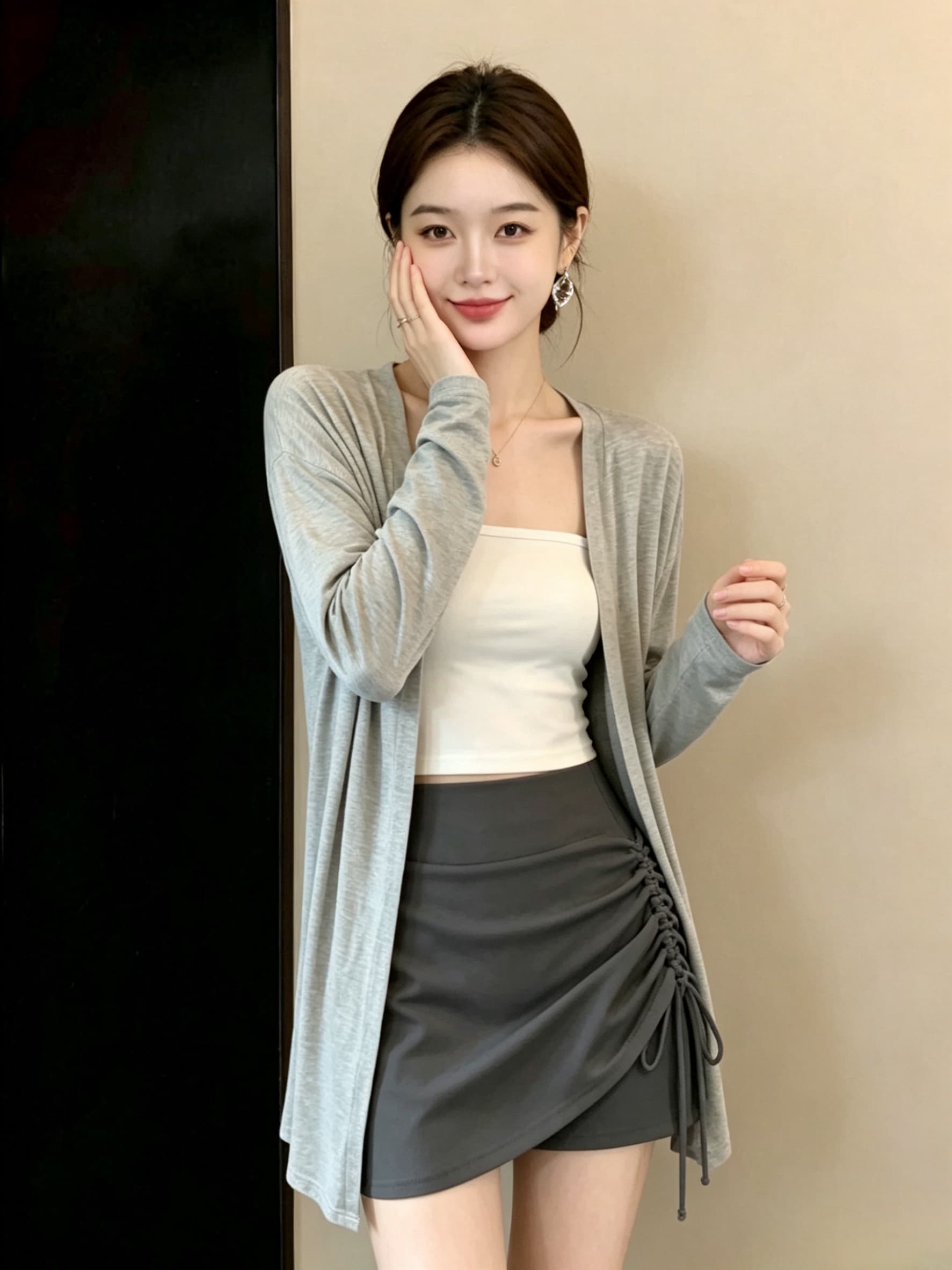 실사 빅 사이즈 여성 의류 지방 mm 여름 새로운 미니멀리즘 다용도 모달 긴팔 자외선 차단 의류 오픈 가디건 맨위 상세 이미지 14