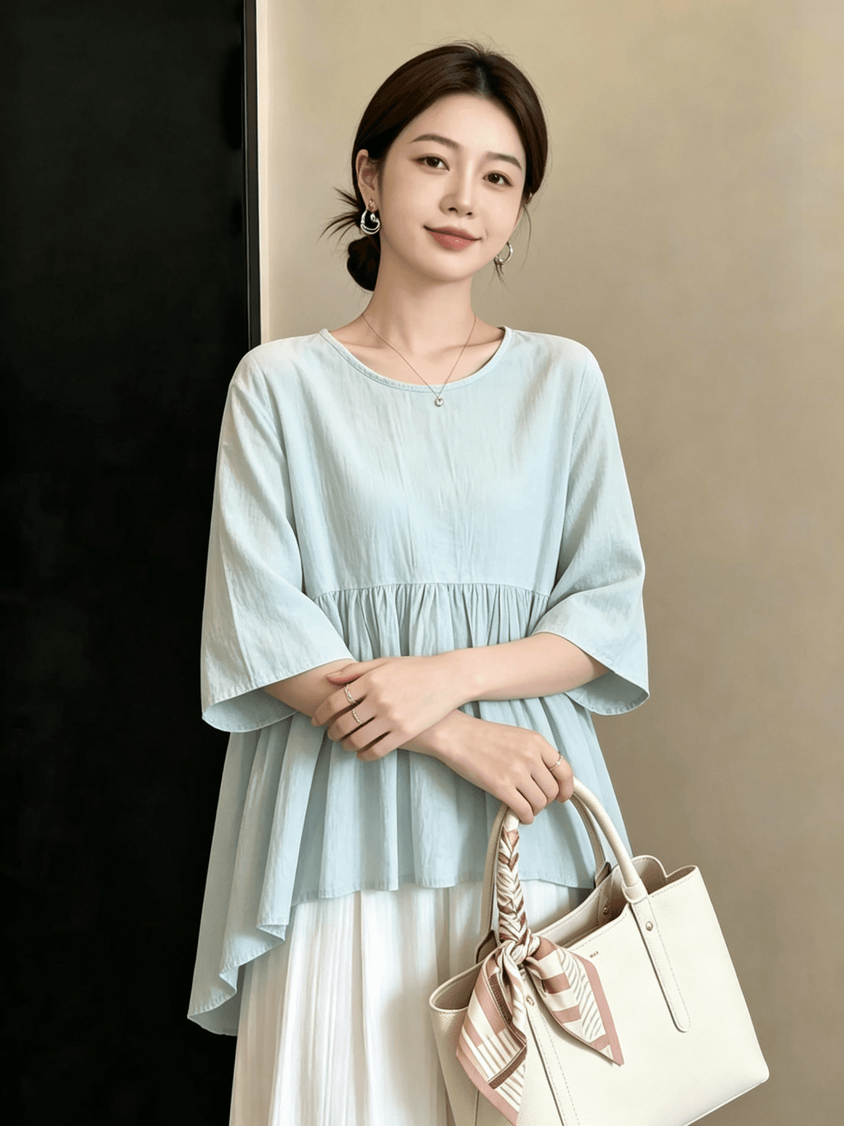 실사 빅 사이즈 여성 의류 여름 한국 스타일 디자인 센스 연령 감소 외국 가스 레이스 레이스 불규칙 다용도 슬림해 보이는 티셔츠 상세 이미지 19