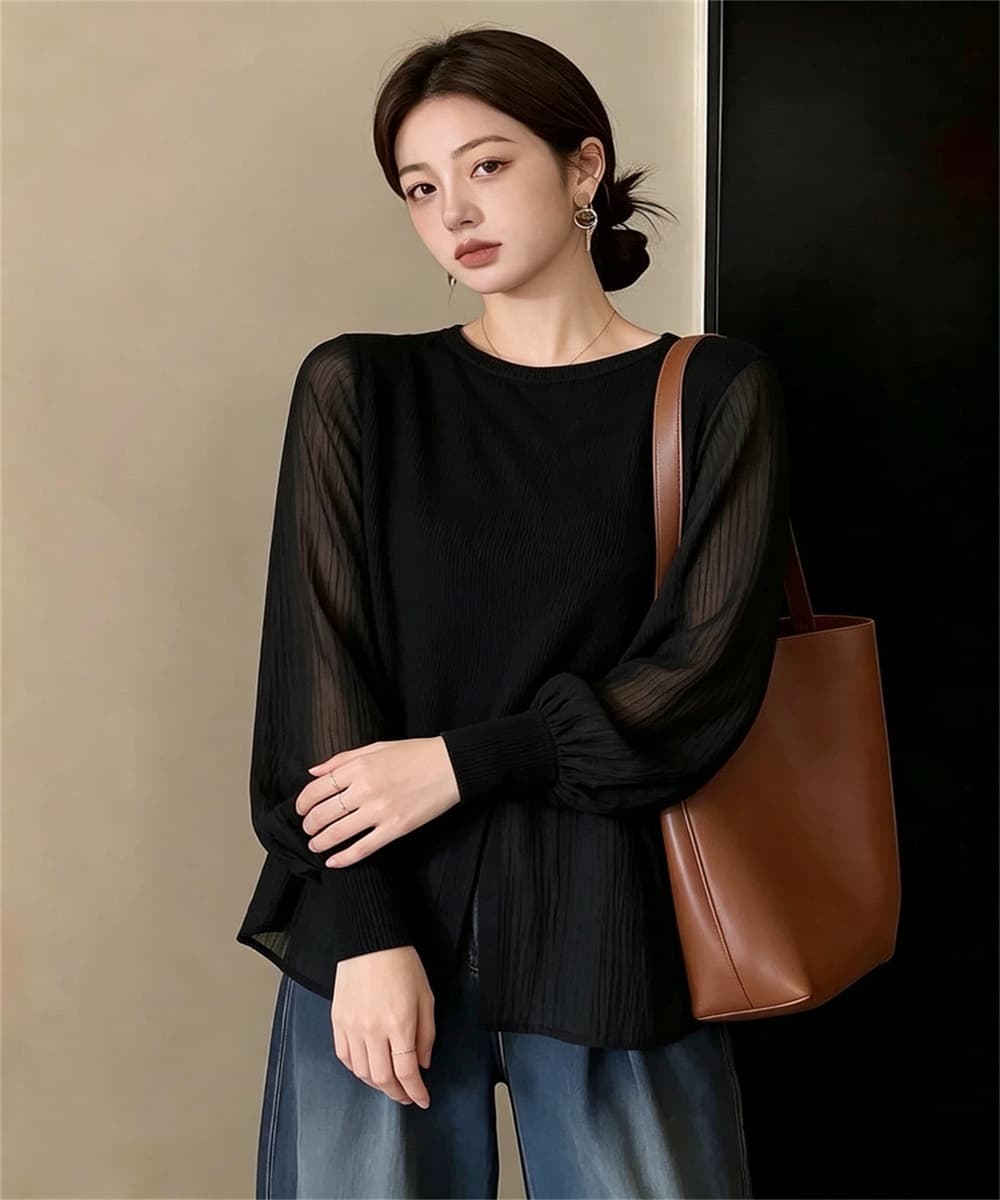 실사 빅 사이즈 여성 의류 가을 겨울 한국 스타일 라운드 넥 풀오버 니트 패치워크 셔츠 가짜 2 피스 슈트 루즈핏 셔츠 맨위 상세 이미지 7