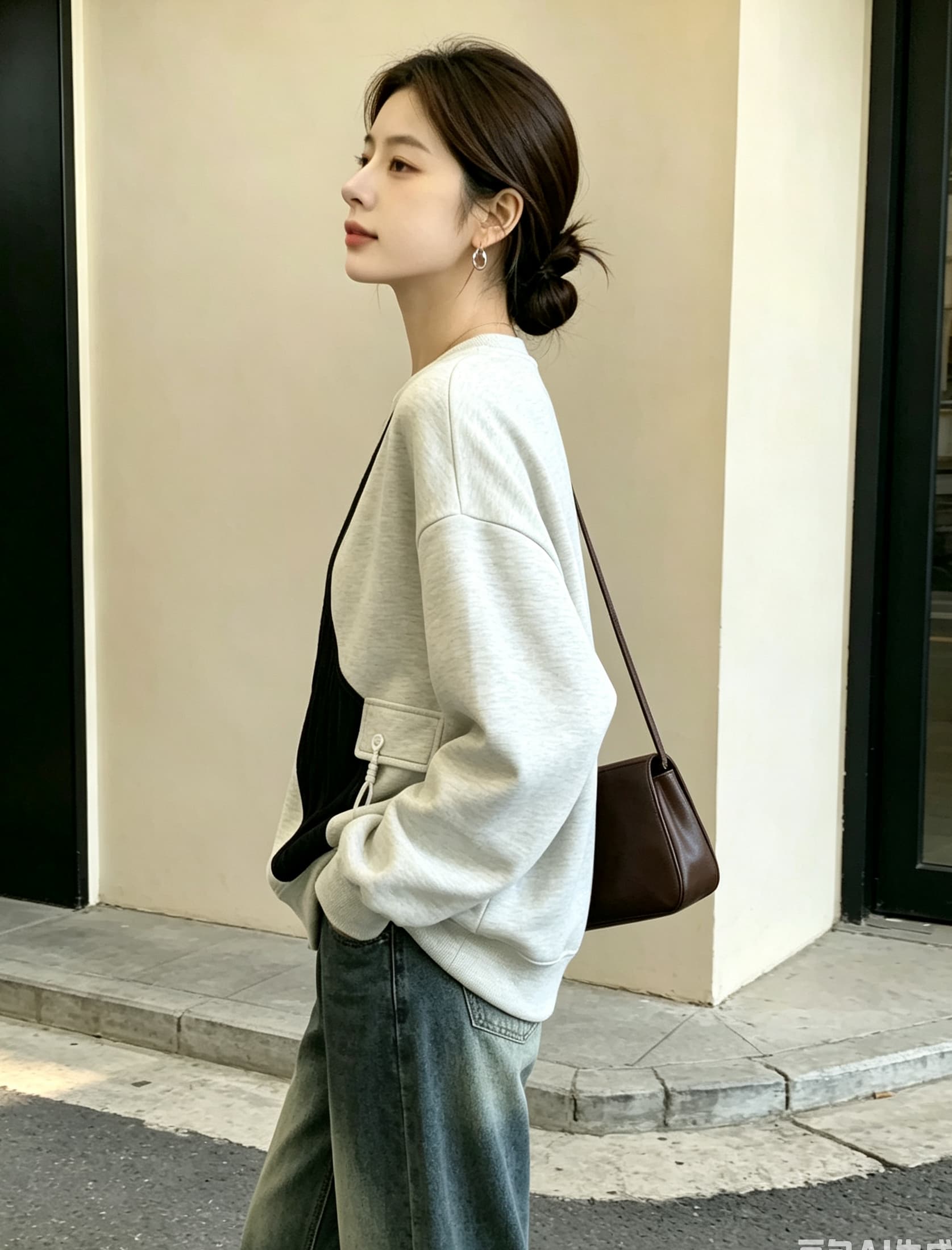 실사 빅 사이즈 가을 의상 새로운 루즈핏 캐주얼 표지 고기 슬림해 보이는 여성 의류 미니멀리즘 다용도 패치워크 긴팔 후드티 맨위 상세 이미지 18