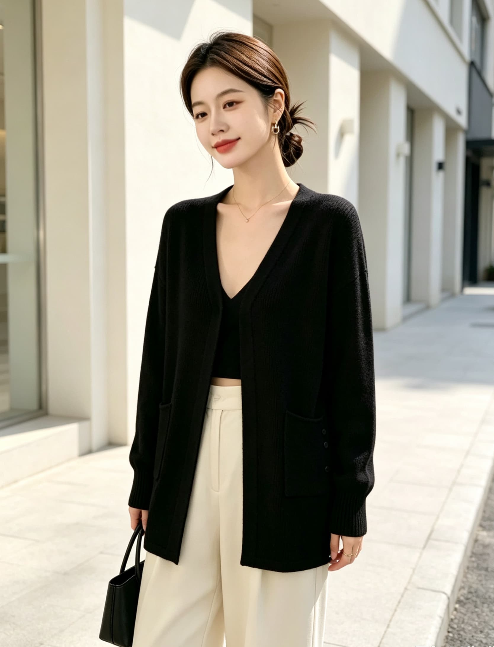 실사 빅 사이즈 여성 의류 새로운 루즈핏 단색 스웨터 코트 미니멀리즘 다용도 여성 외부 가져 가라. 숄 니트 재킷 상세 이미지 6