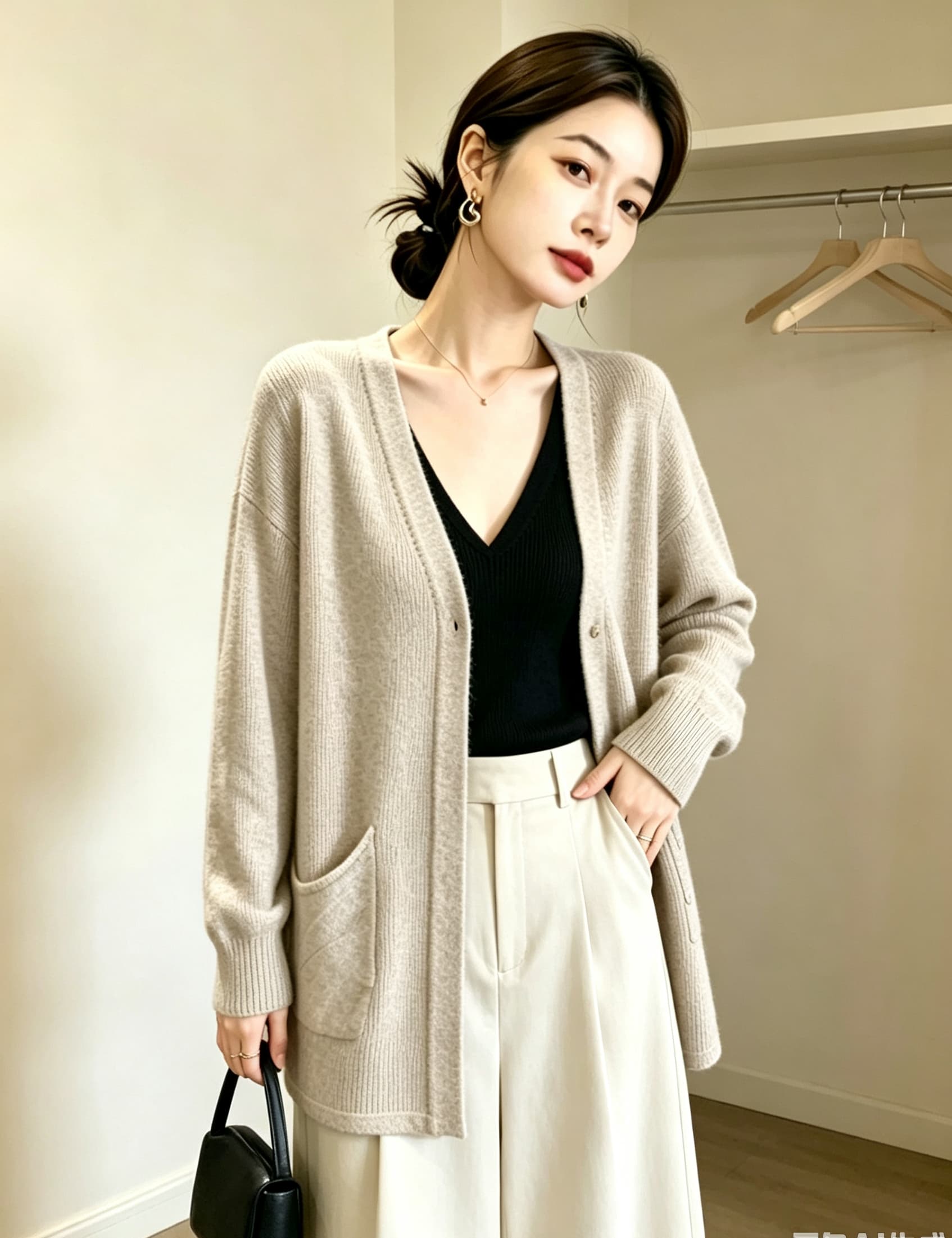실사 빅 사이즈 여성 의류 새로운 루즈핏 단색 스웨터 코트 미니멀리즘 다용도 여성 외부 가져 가라. 숄 니트 재킷 상세 이미지 18