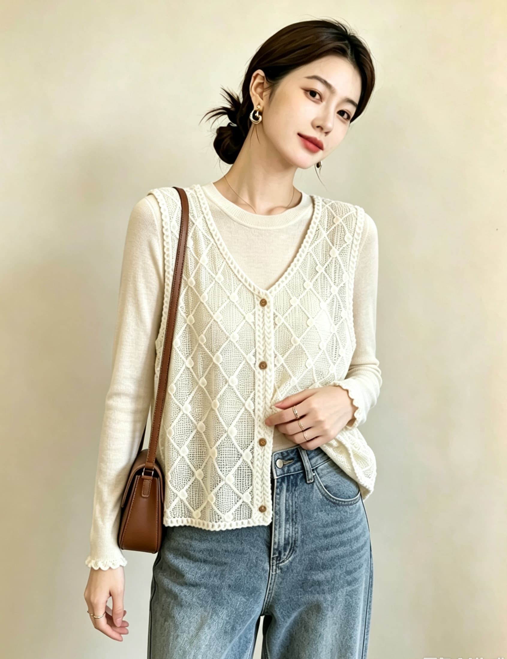실사 빅 사이즈 여성 새로운 고급 센스 다용도 홀로우 아웃 자수 보헤미안 스택 착용 오픈 가디건 베스트 외부 잡아라. 의류 상세 이미지 5