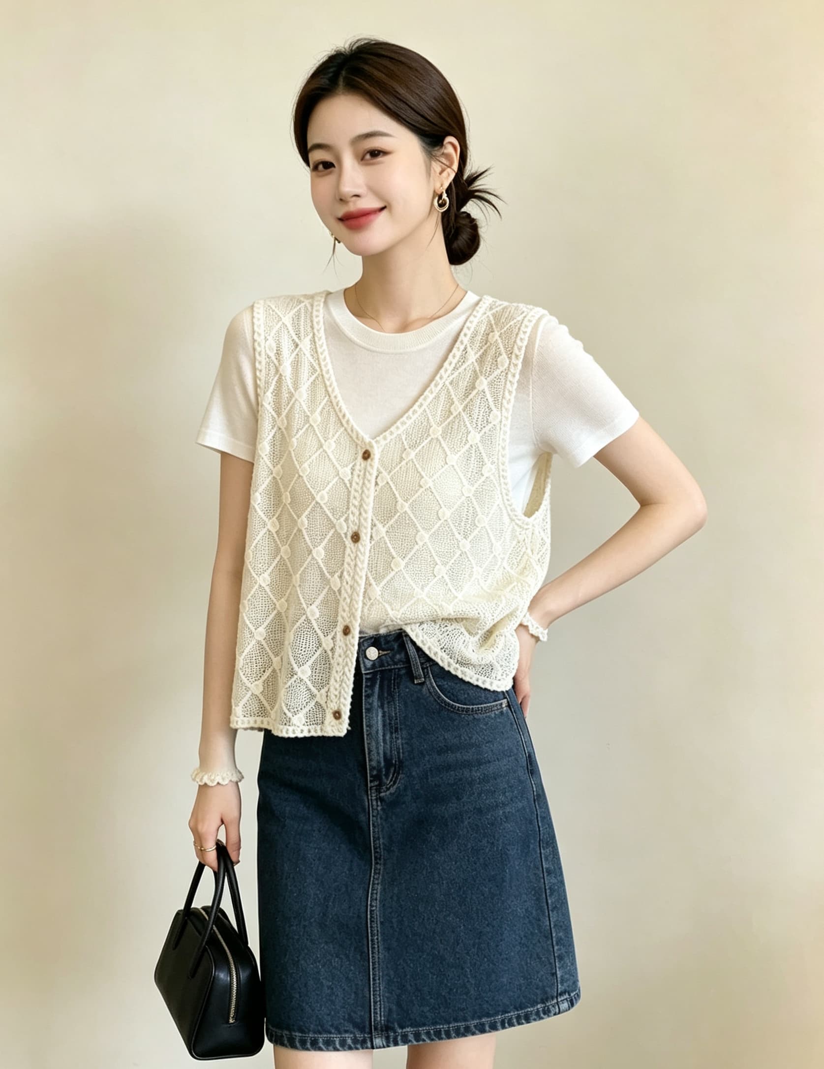 실사 빅 사이즈 여성 새로운 고급 센스 다용도 홀로우 아웃 자수 보헤미안 스택 착용 오픈 가디건 베스트 외부 잡아라. 의류 상세 이미지 8