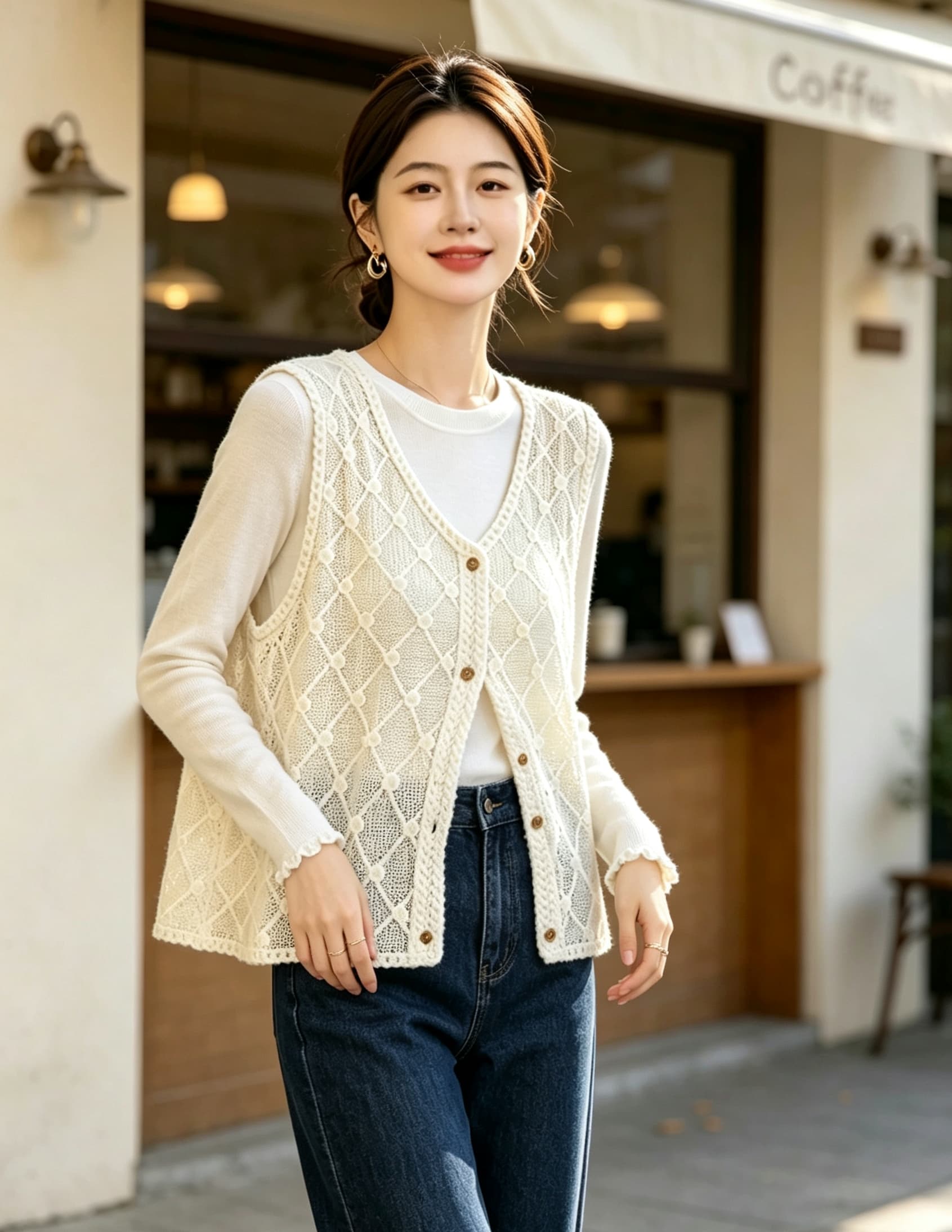 실사 빅 사이즈 여성 새로운 고급 센스 다용도 홀로우 아웃 자수 보헤미안 스택 착용 오픈 가디건 베스트 외부 잡아라. 의류 상세 이미지 14