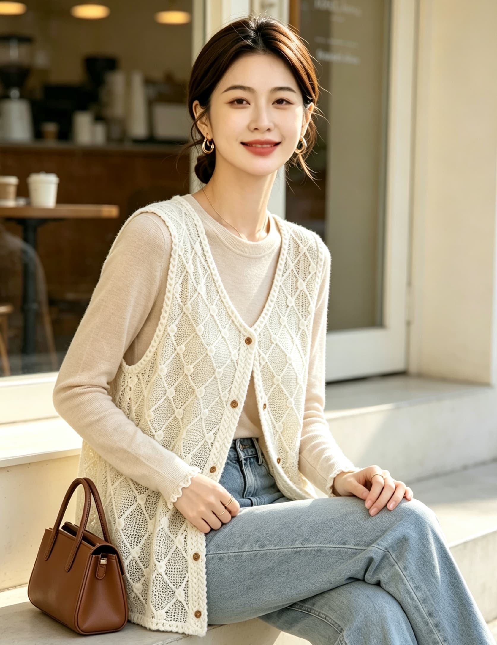 실사 빅 사이즈 여성 새로운 고급 센스 다용도 홀로우 아웃 자수 보헤미안 스택 착용 오픈 가디건 베스트 외부 잡아라. 의류 상세 이미지 15