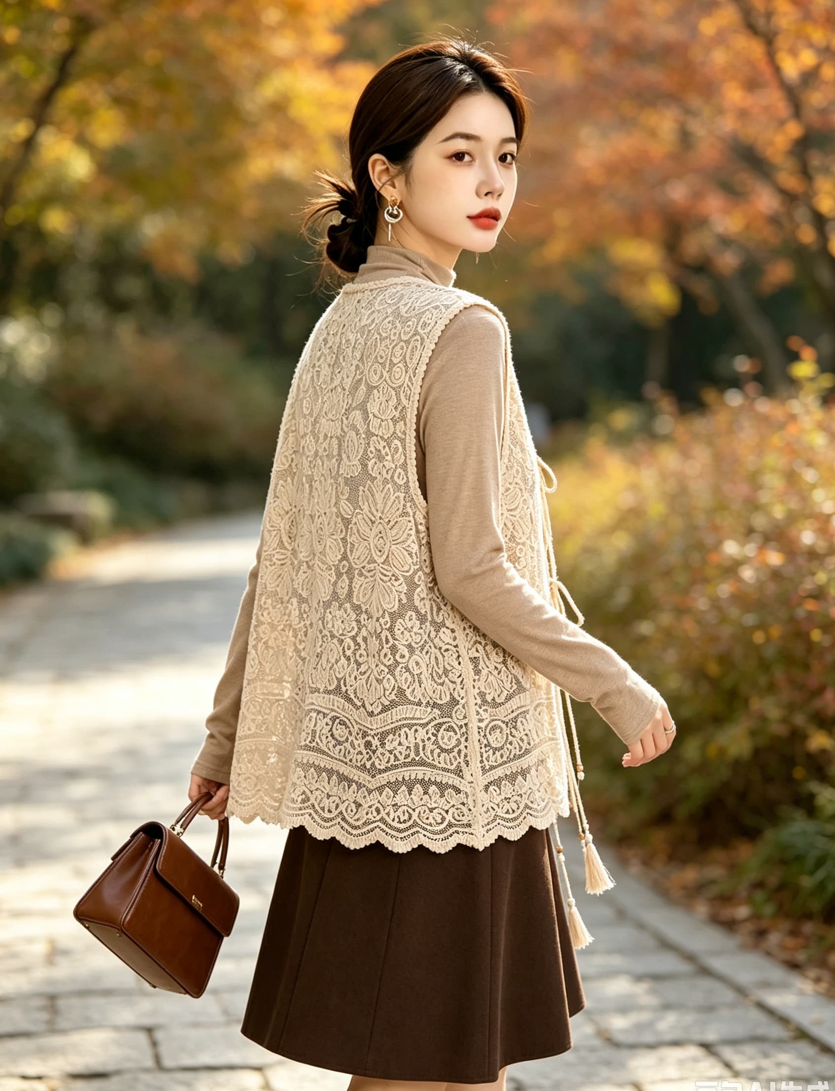 실사 빅 사이즈 가을 새로운 루즈핏 슬림해 보이는 프랑스식 고급 센스 단색 베스트 오픈 가디건 조끼 민소매 맨위 상세 이미지 17