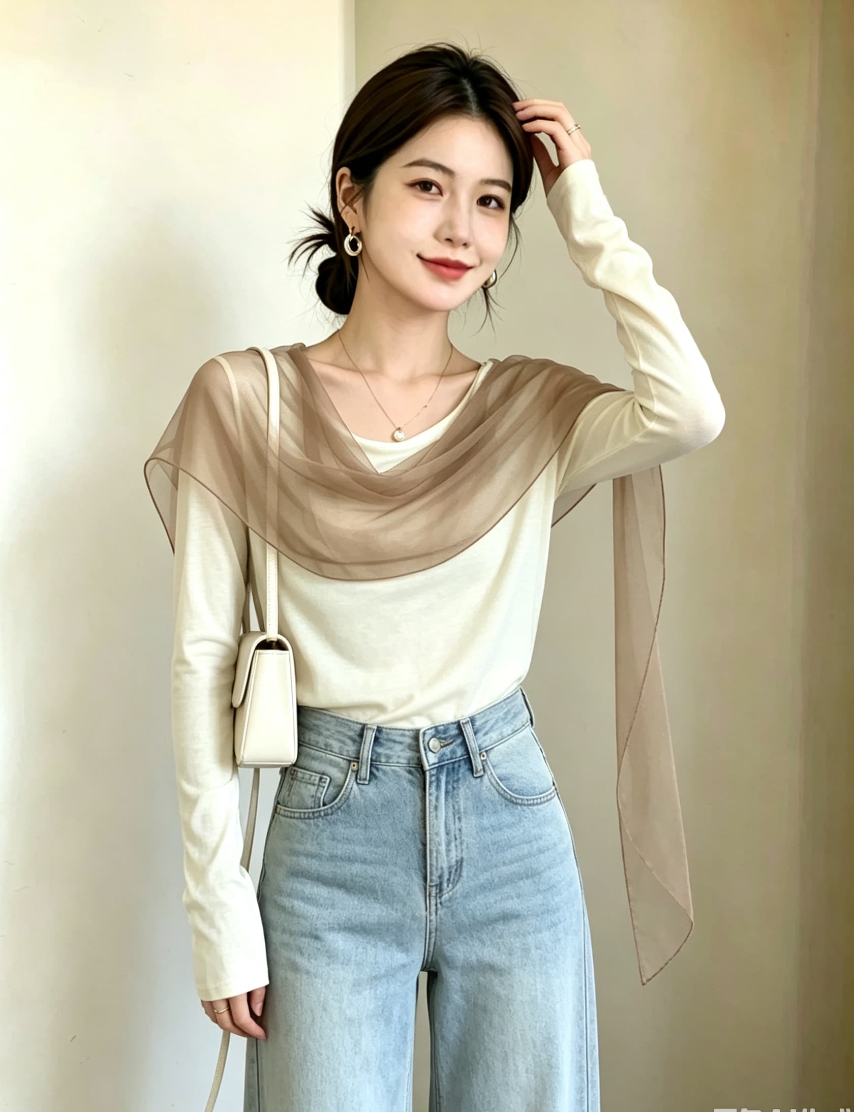 실사 빅 사이즈 프랑스식 오프숄더 흔들다 칼라 긴팔 니트 기본 셔츠 고급 센스 품격 Tulle 패치워크 맨위 상세 이미지 23