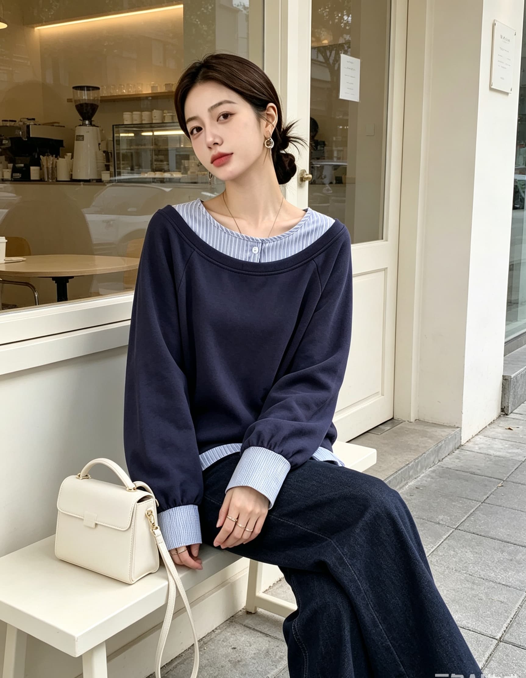 실사 빅 사이즈 가을 새로운 한국 스타일 디자인 센스 페이크 레이어드 고급 센스 다용도 캐주얼 풀오버 티셔츠 후드티 상세 이미지 11