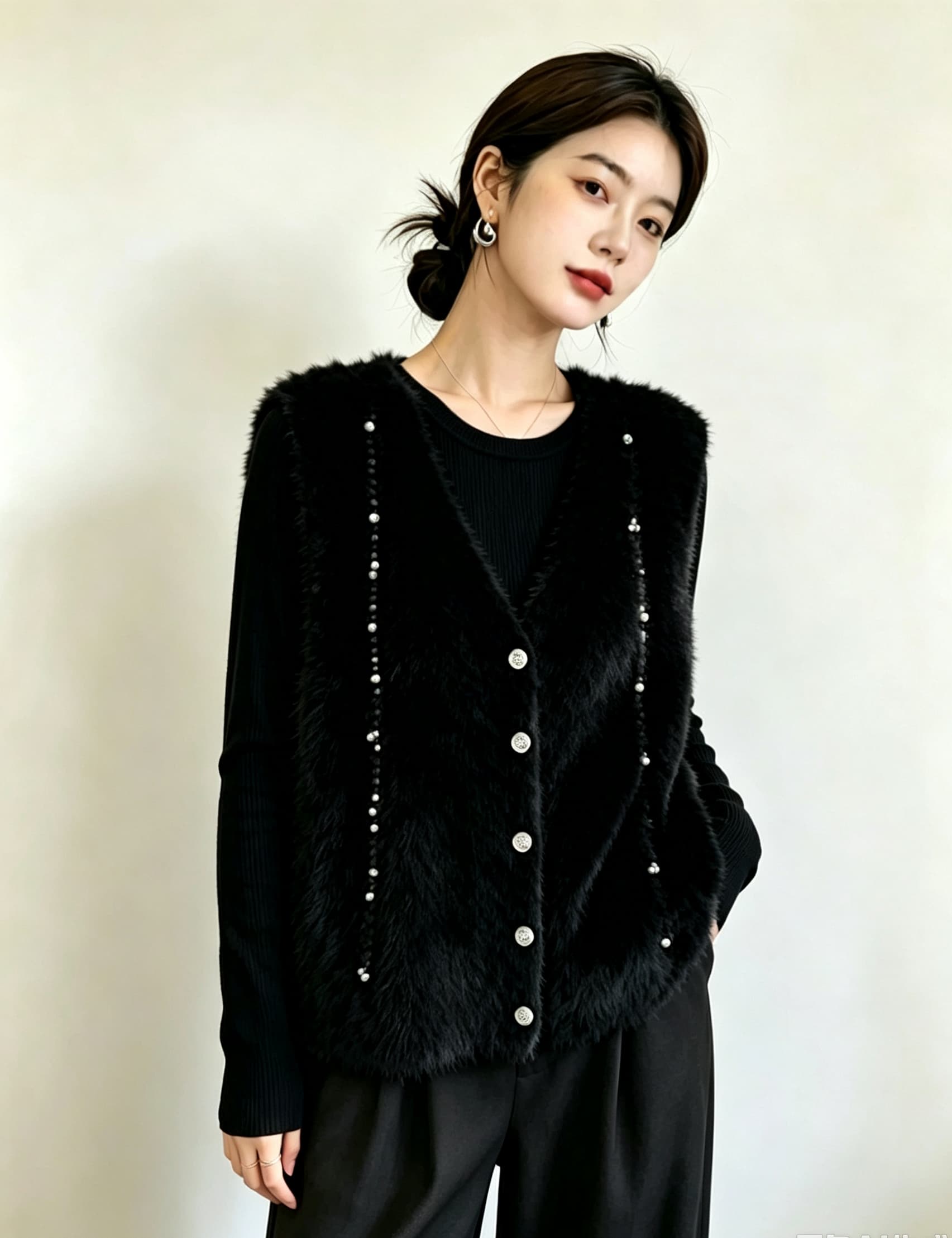 실사 빅 사이즈 여성 의류 두꺼운 높은 품질 모방 수달 외국 가스 패션 진주 니트 베스트 외부 가져 가라. 스웨터 맨위 이미지 4