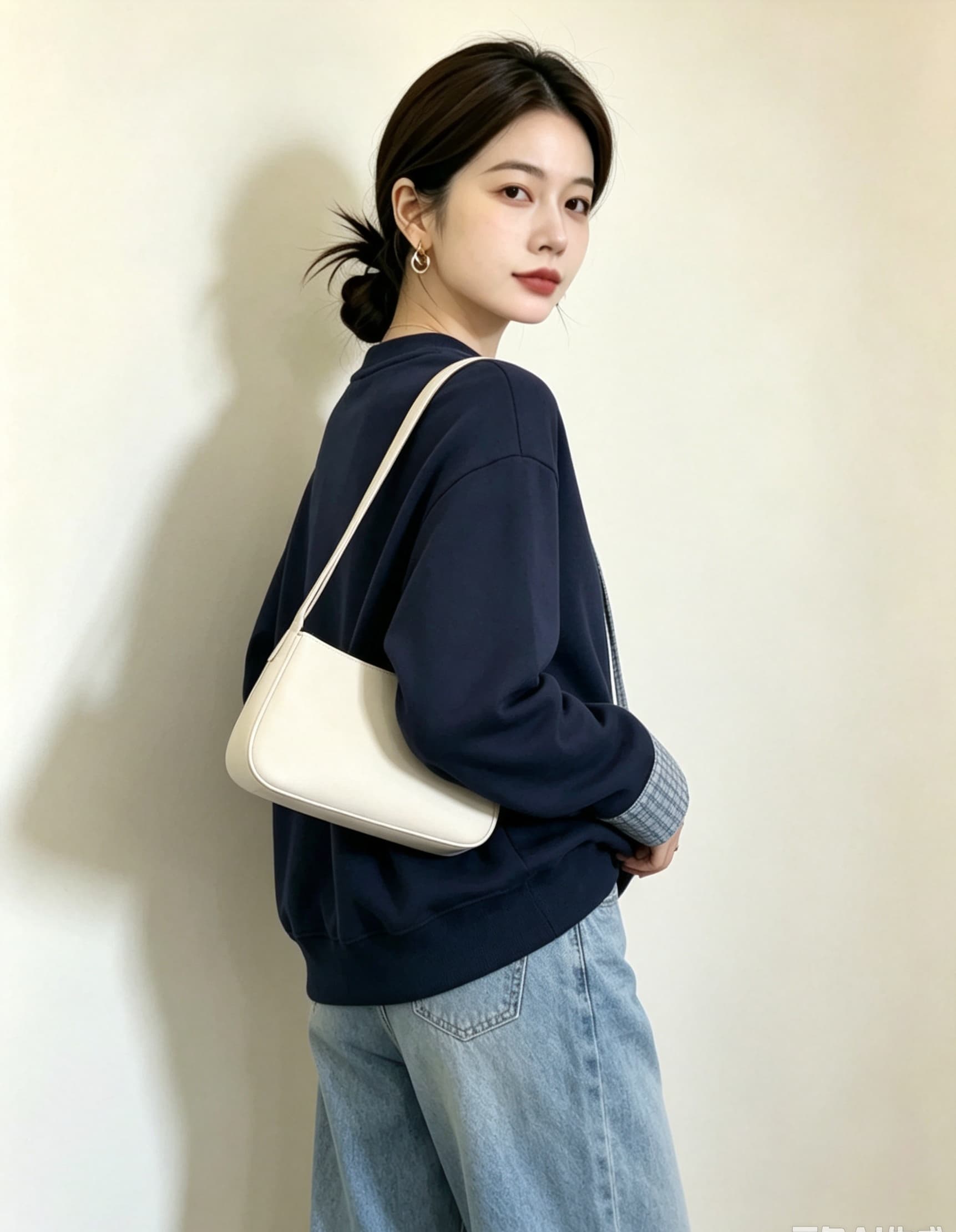 실사 빅 사이즈 지방 mm 새로운 디자인 센스 V넥 풀오버 체크무늬 넥타이 후드티 미니멀리즘 표지 고기 슬림해 보이는 맨위 상세 이미지 18
