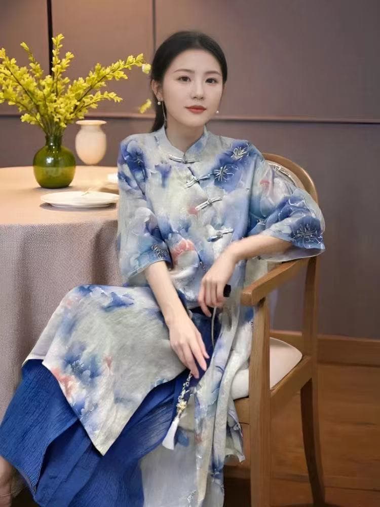 2026 새로운 레트로 캐주얼 다용도 새로운 중식 국풍 비스듬한 襟 단추 라미 로브 가을 상세 이미지 5