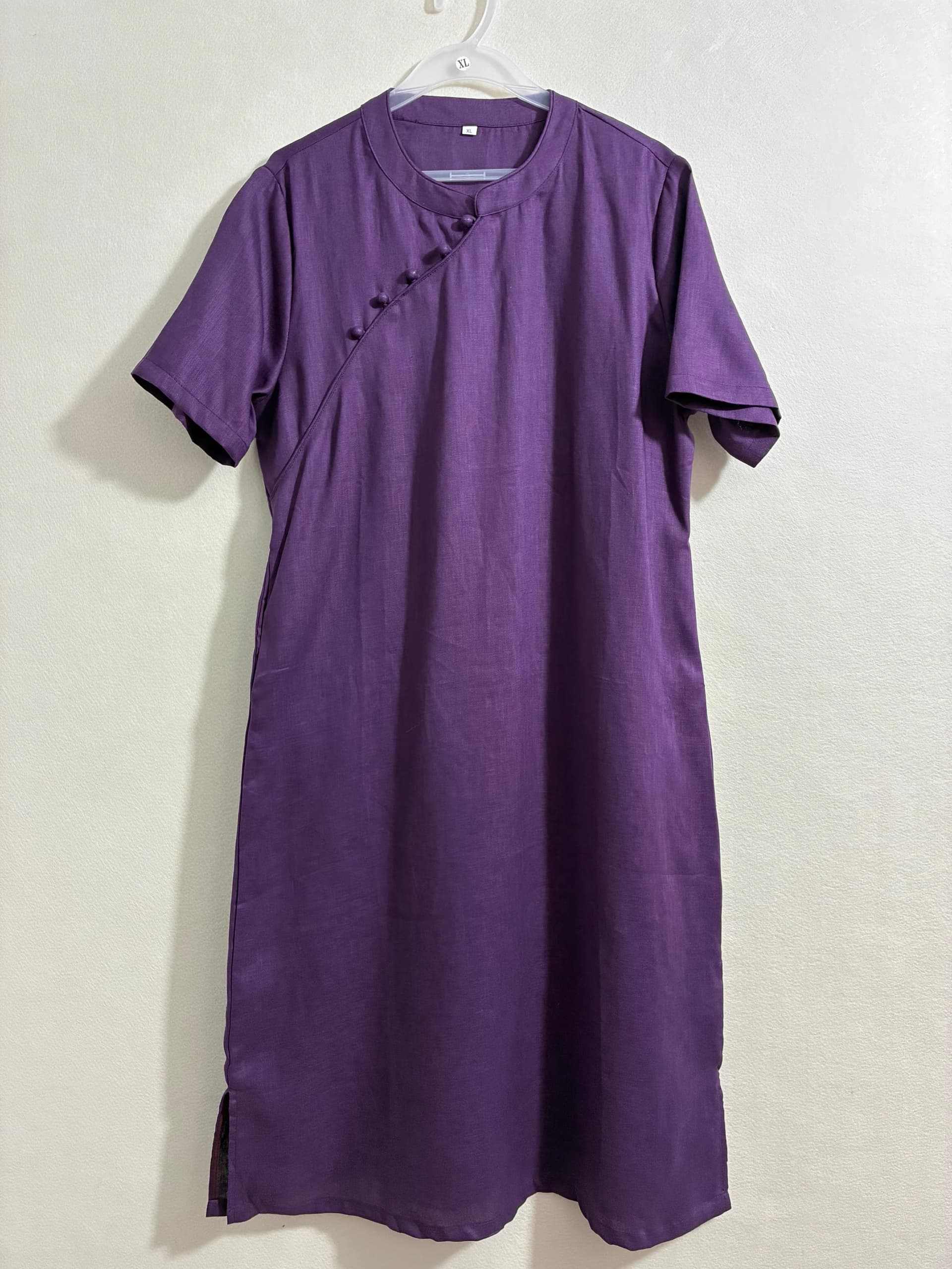여름 새로운 문예 레트로 드레스 반팔 작은 스탠드 칼라 치파오 아마 마 오래된 롱 스커트 여성 이미지 2