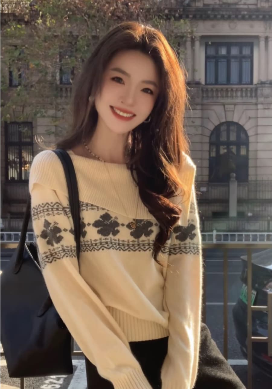 양모 혼방 공정한 섬 스웨터 겨울로 아름다운 옷 여성 의류 외국 가스 세련된 품격 상세 이미지 2