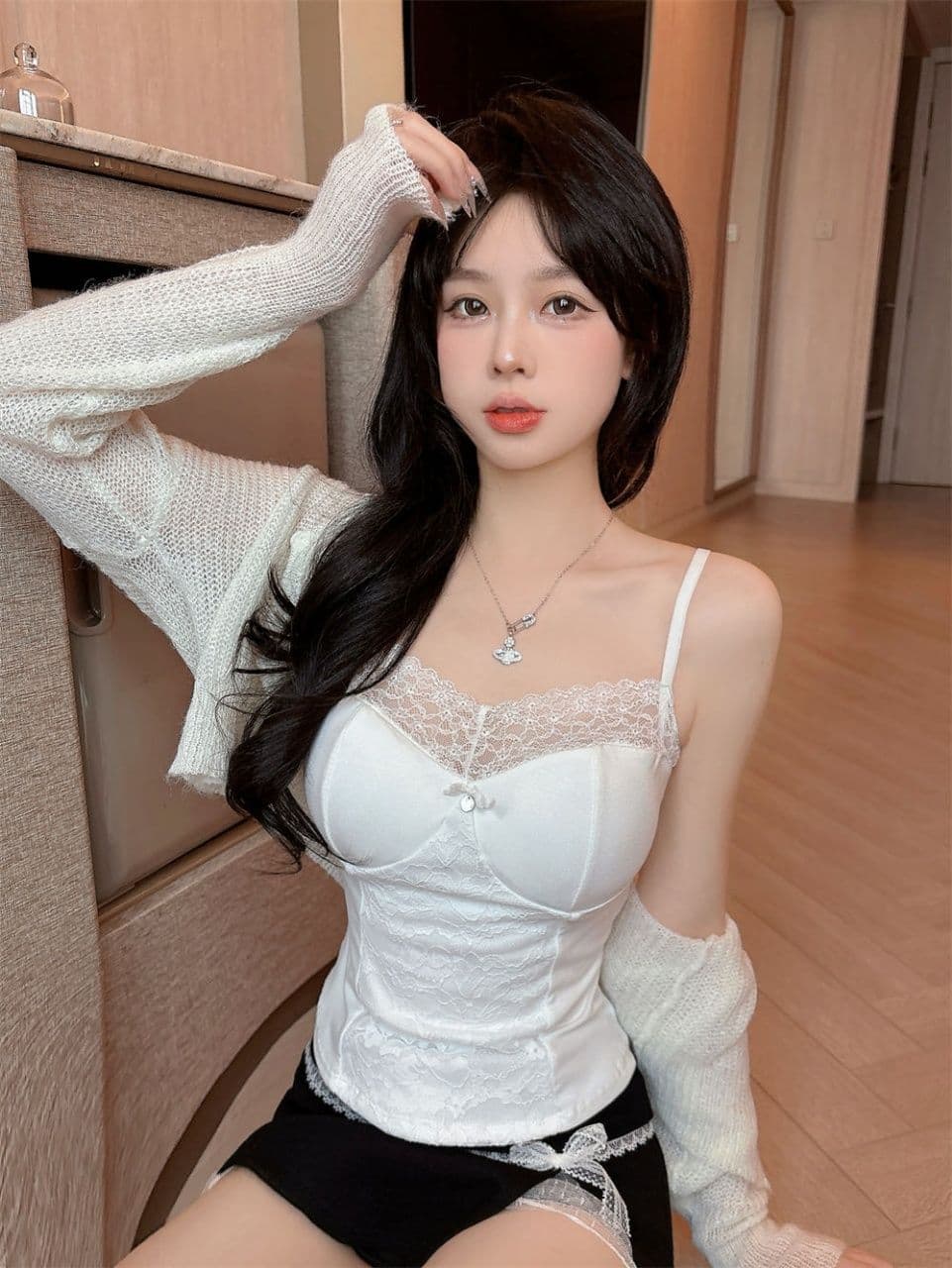 있음 선적 레이스 조각 아름다움 뒤로 캐미솔 봄 여름 슬림해 보이는 다용도 민소매 만나는 맨위 상세 이미지 3