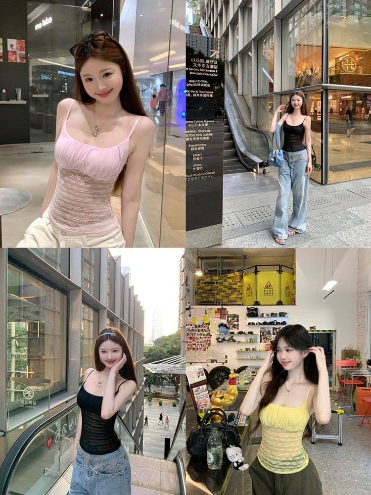 아메리칸 핫걸 레이스 조각 캐미솔 여름 순수한 욕망 바람 섹시함 몸매 가꾸기 슬림해 보이는 외출용 민소매 맨위 이미지 2