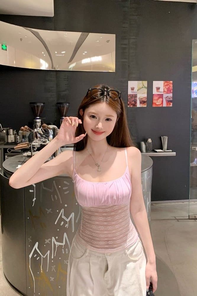 아메리칸 핫걸 레이스 조각 캐미솔 여름 순수한 욕망 바람 섹시함 몸매 가꾸기 슬림해 보이는 외출용 민소매 맨위 이미지 6