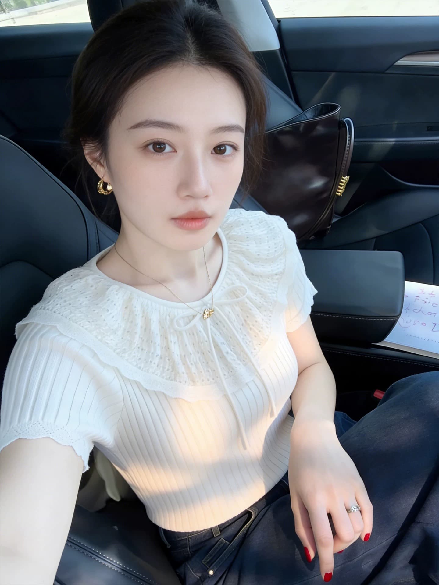 부드러운 바람 화이트 베이비 칼라 나비 넥타이 반팔 티셔츠 여성 2026 여름 자이언트 잘 생긴 분위기 센스 맨위 상세 이미지 6