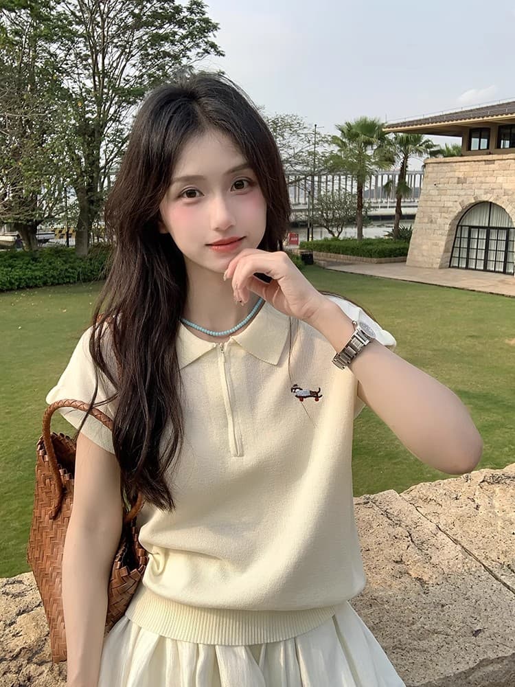 한 부서 학원 스타일 POLO 칼라 반팔 니트 티셔츠 여성 2026 여름 새로운 몸매 가꾸기 슬림해 보이는 학생 맨위 ins 상세 이미지 24
