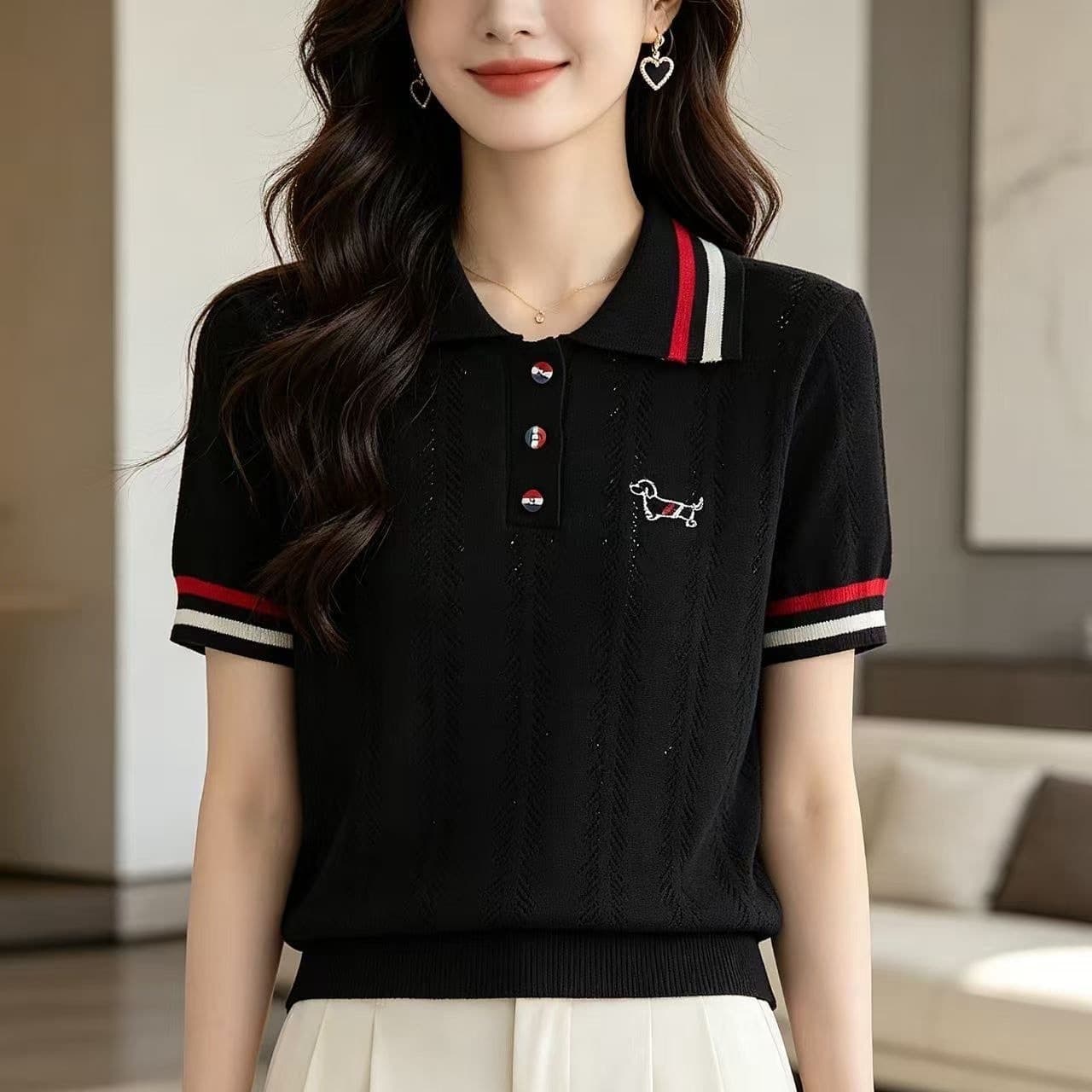 작은 말 자수 POLO 칼라 양모 니트 스웨터 여성 유럽 역 2026 봄 드레스 새로운 유럽 상품 여성 의류 기본 셔츠 트렌디