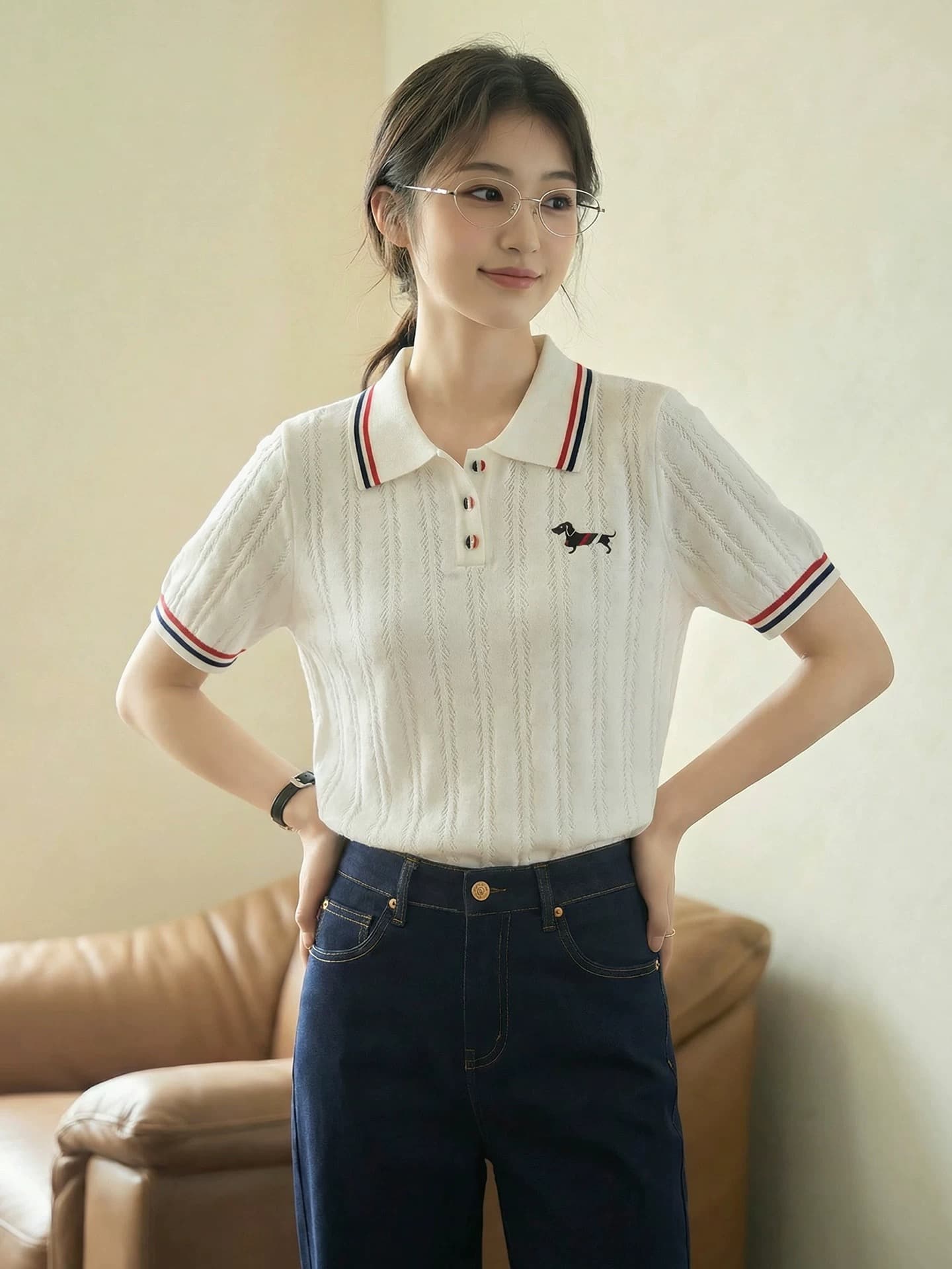 작은 말 자수 POLO 칼라 양모 니트 스웨터 여성 유럽 역 2026 봄 드레스 새로운 유럽 상품 여성 의류 기본 셔츠 트렌디 상세 이미지 2