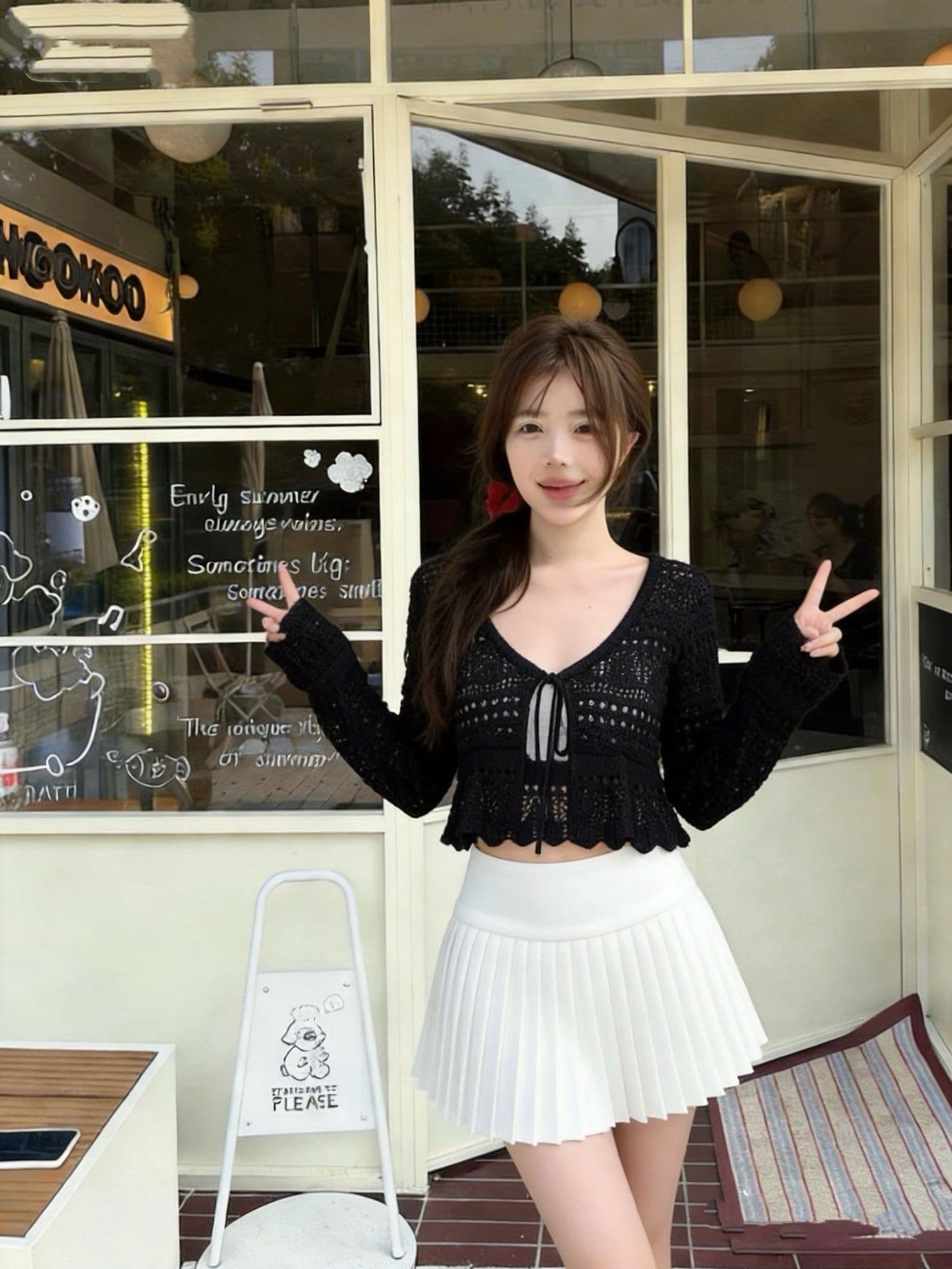 여름 다용도 홀로우 아웃 자수 아마 니트 레이스업 긴팔 자외선 차단 오픈 가디건 숄 여성 의류 외부 가져 가라. 얼음 실크 맨위 상세 이미지 2