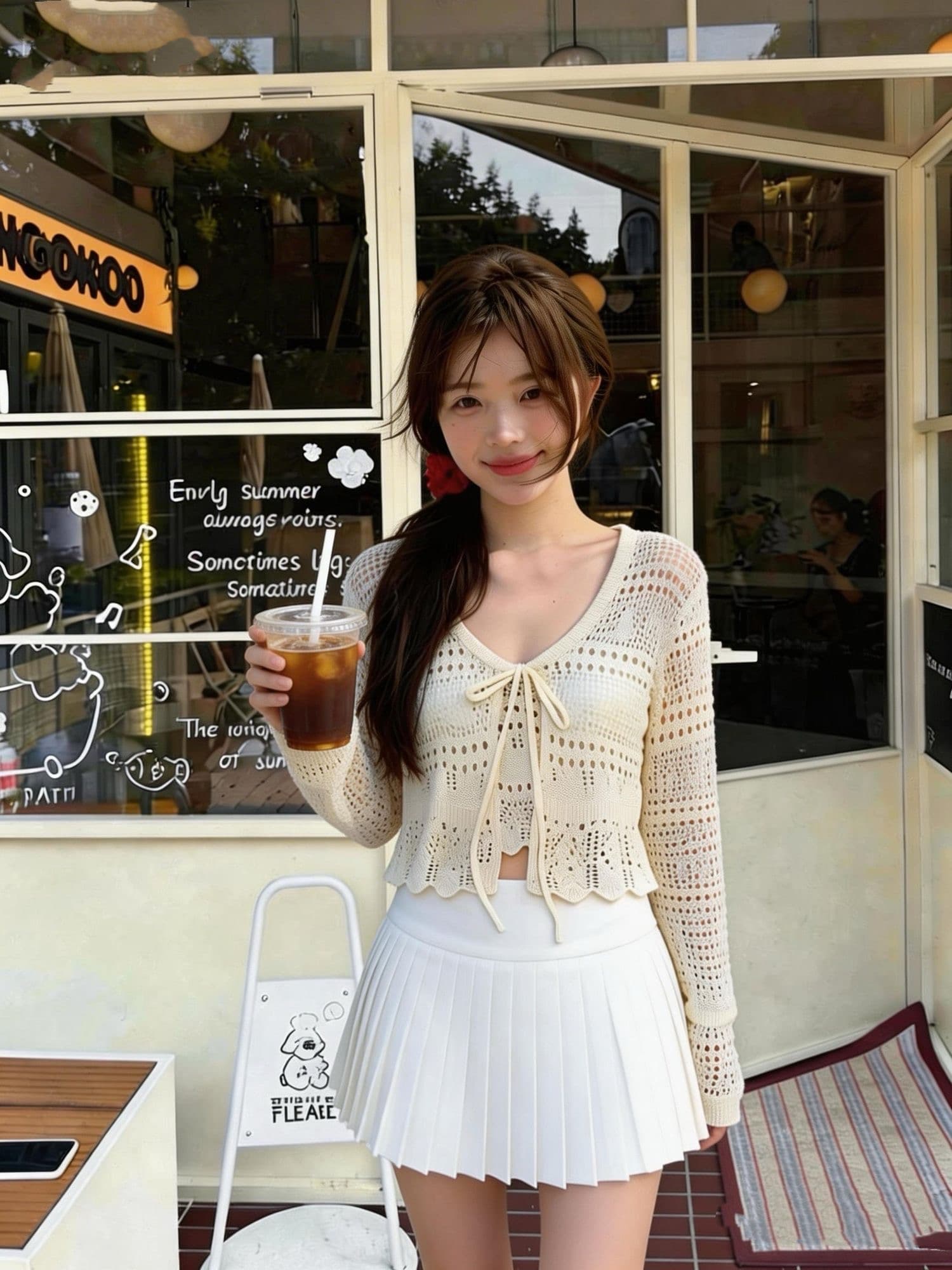 여름 다용도 홀로우 아웃 자수 아마 니트 레이스업 긴팔 자외선 차단 오픈 가디건 숄 여성 의류 외부 가져 가라. 얼음 실크 맨위 상세 이미지 3