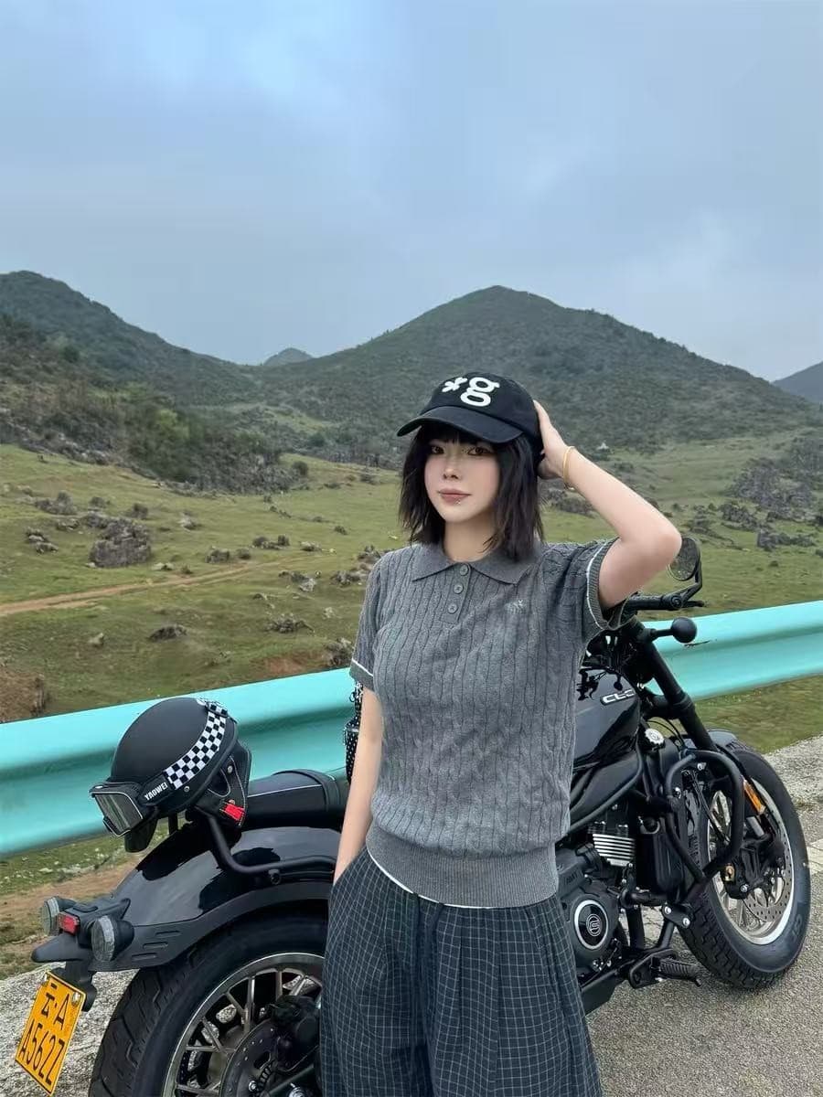 학원 스타일 레트로 몸매 가꾸기 슬림해 보이는 오래된 돈 바람 폴로 칼라 반팔 polo 니트 스웨터 t 상세 이미지 5