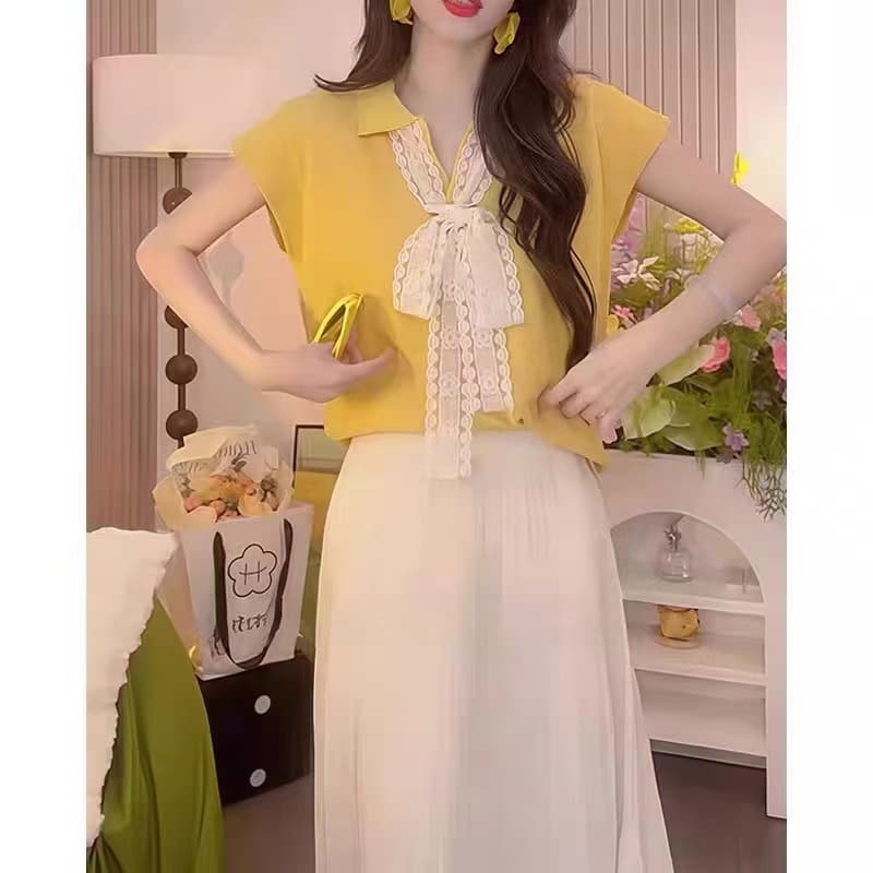스탠드 칼라 품격 패치워크 레이스 반팔 여름 패션 외국 가스 통기성 캐주얼 인터넷 유명인 새로운 2025 디자인 센스 이미지 5