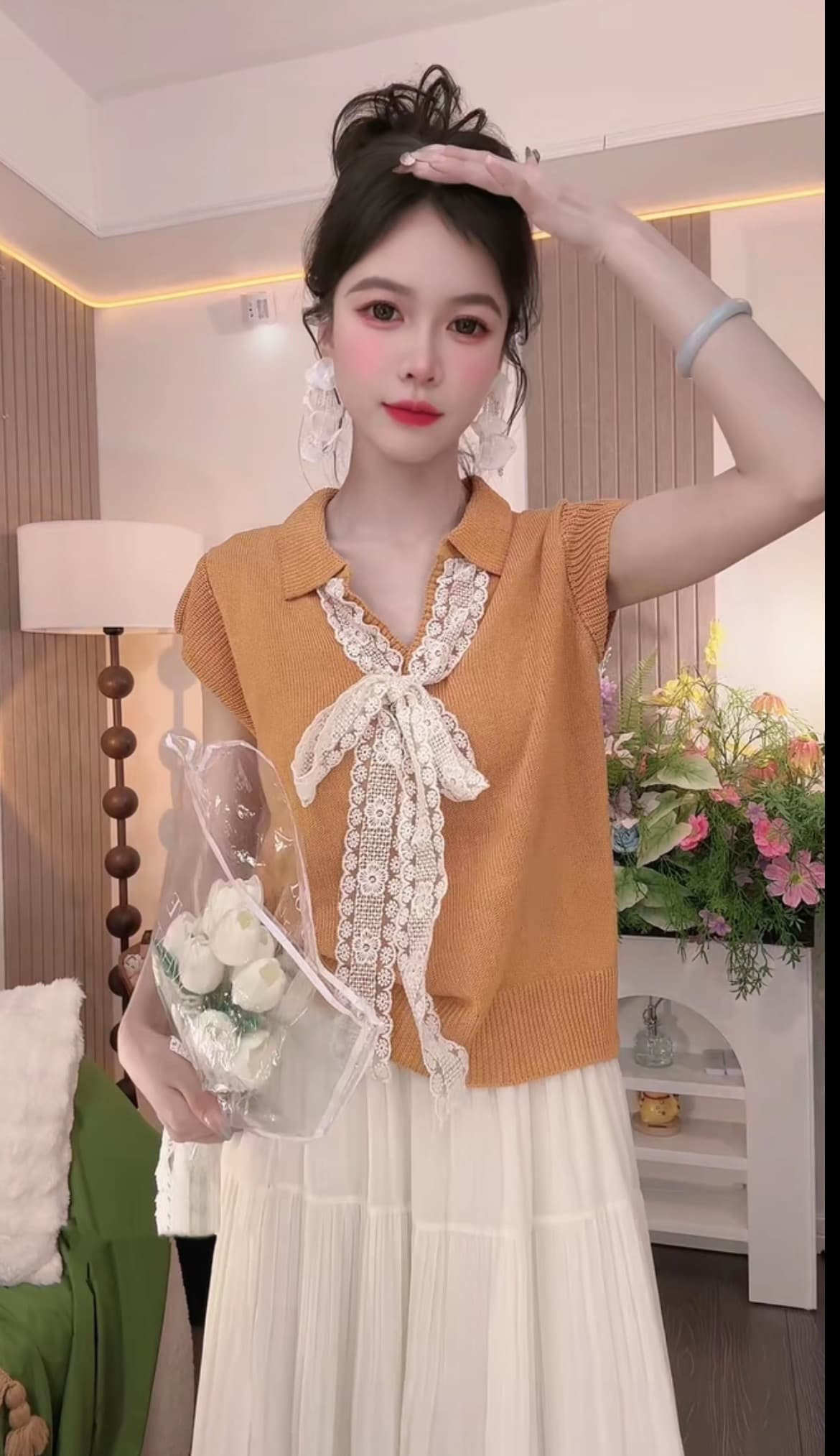 스탠드 칼라 품격 패치워크 레이스 반팔 여름 패션 외국 가스 통기성 캐주얼 인터넷 유명인 새로운 2025 디자인 센스 상세 이미지 8