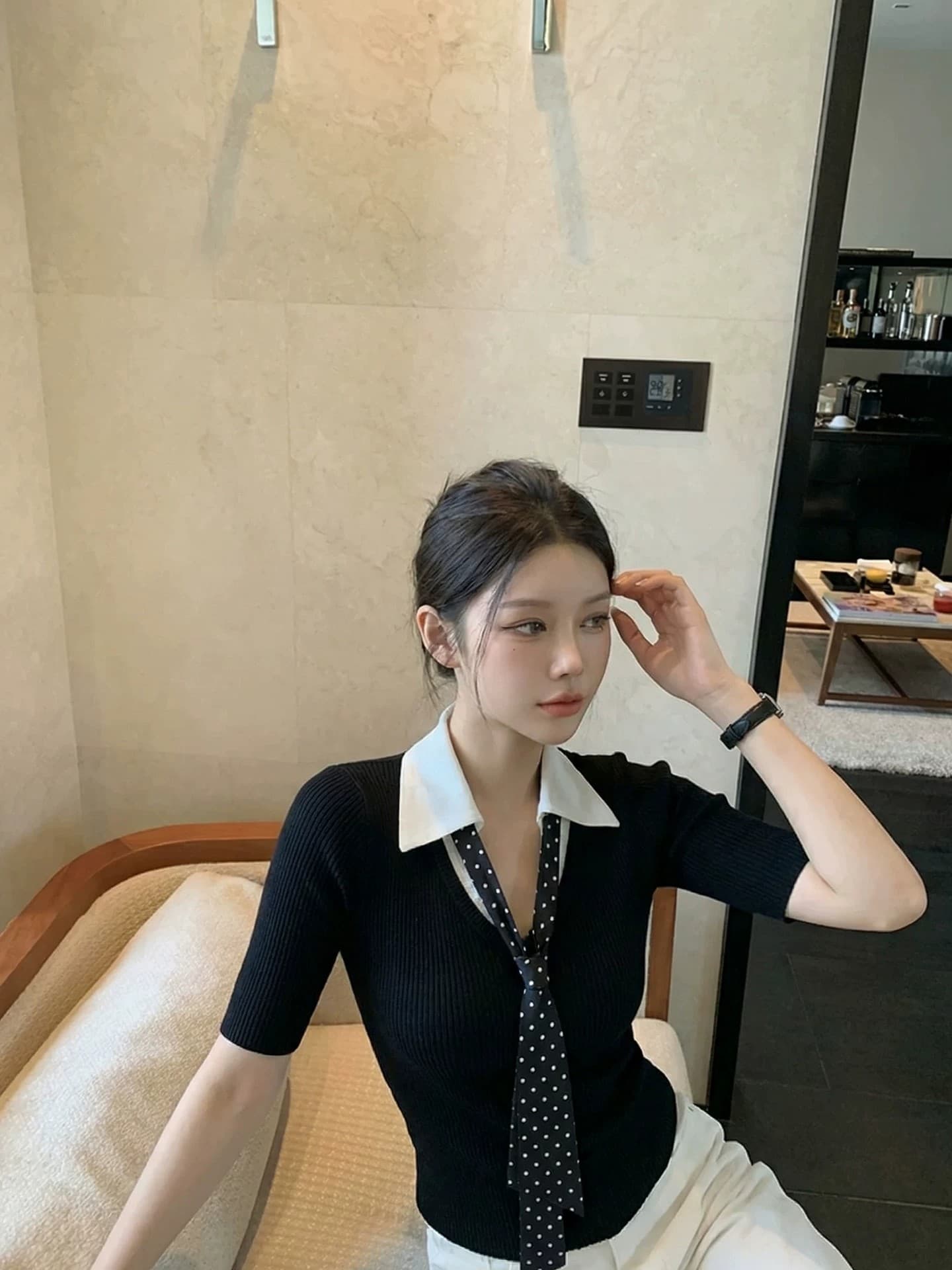 학원 스타일 레이스 조각 해군 칼라 니트 조끼 여성 여름 2026 새로운 달콤한 핫걸 슬림해 보이는 민소매 맨위 상세 이미지 7