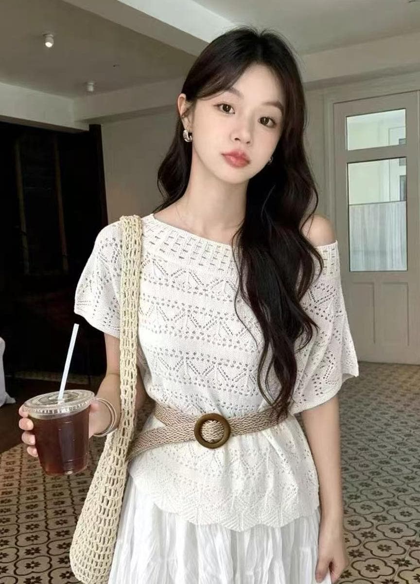 한 부서 느긋한 느슨함 센스 홀로우 아웃 니트 블라우스 여름 얇은 스타일 루즈핏 슬림해 보이는 배트윙 소매 외국 가스 다용도 맨위