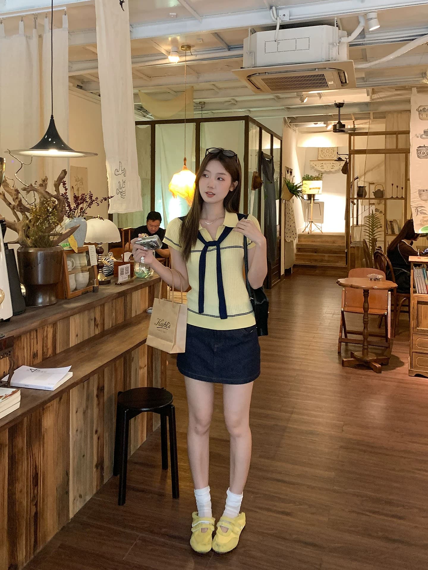 우 77 황색 학원 스타일 배색 숄 POLO 칼라 니트 맨위 여성 한 부서 몸매 가꾸기 다용도 반팔 티셔츠 여름 상세 이미지 6