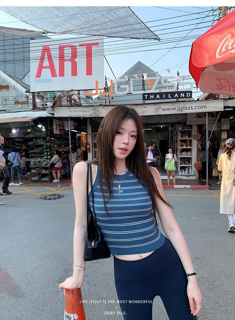 spicy 핫걸 조끼 2026 여름 자수 스트라이프 모직물 조끼 발굴하다 어깨 디자인 슈퍼 슬림해 보이는 디스플레이 몸 상세 이미지 45