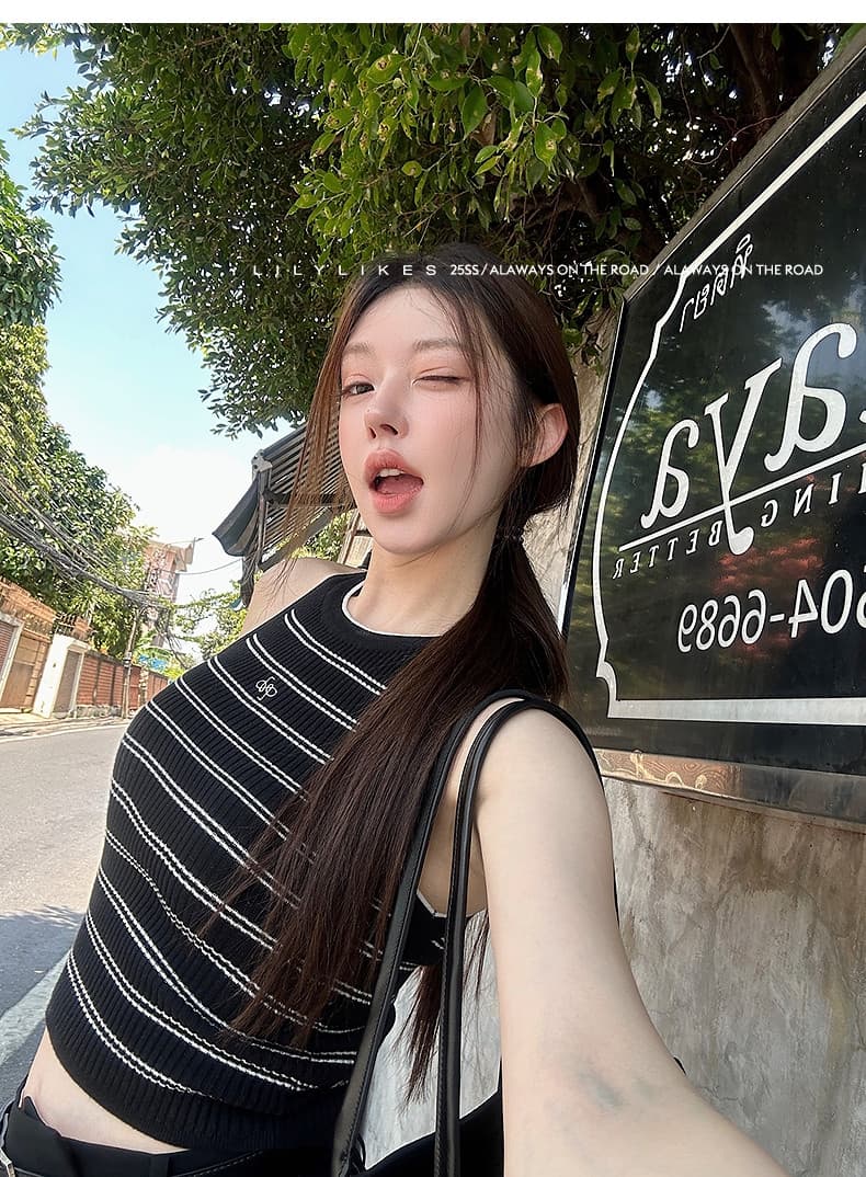 spicy 핫걸 조끼 2026 여름 자수 스트라이프 모직물 조끼 발굴하다 어깨 디자인 슈퍼 슬림해 보이는 디스플레이 몸 상세 이미지 60