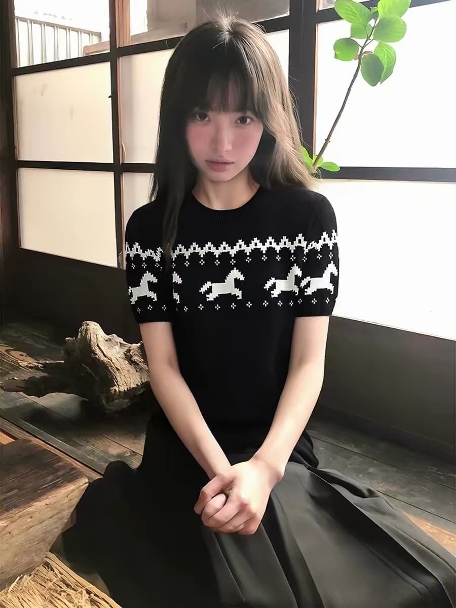 공정한 섬 니트 프로 피부 몸매 가꾸기 반팔 풀오버 패션 스웨터 다용도 레트로 봄 여름 인사이드 가져 가라. 이미지 2