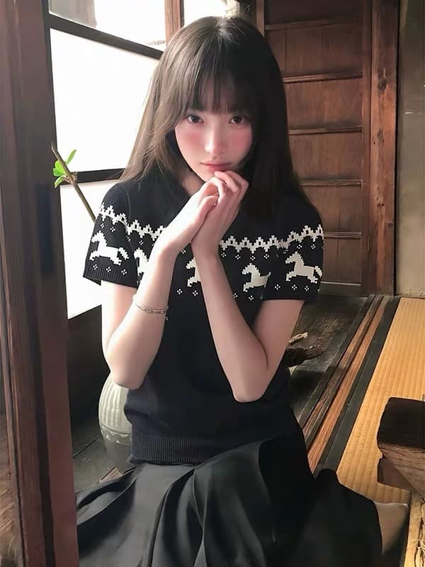 공정한 섬 니트 프로 피부 몸매 가꾸기 반팔 풀오버 패션 스웨터 다용도 레트로 봄 여름 인사이드 가져 가라. 상세 이미지 5