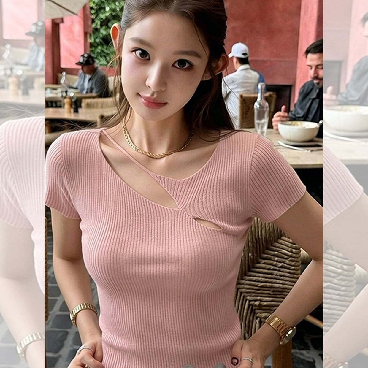 전통 수 있습니다. fanco 핑크색 달콤한 자매 긍정적 인 어깨 반팔 맨위 여성 여름 새로운 품격 홀로우 아웃 몸매 가꾸기 니트 짧은 티셔츠 상세 이미지 20