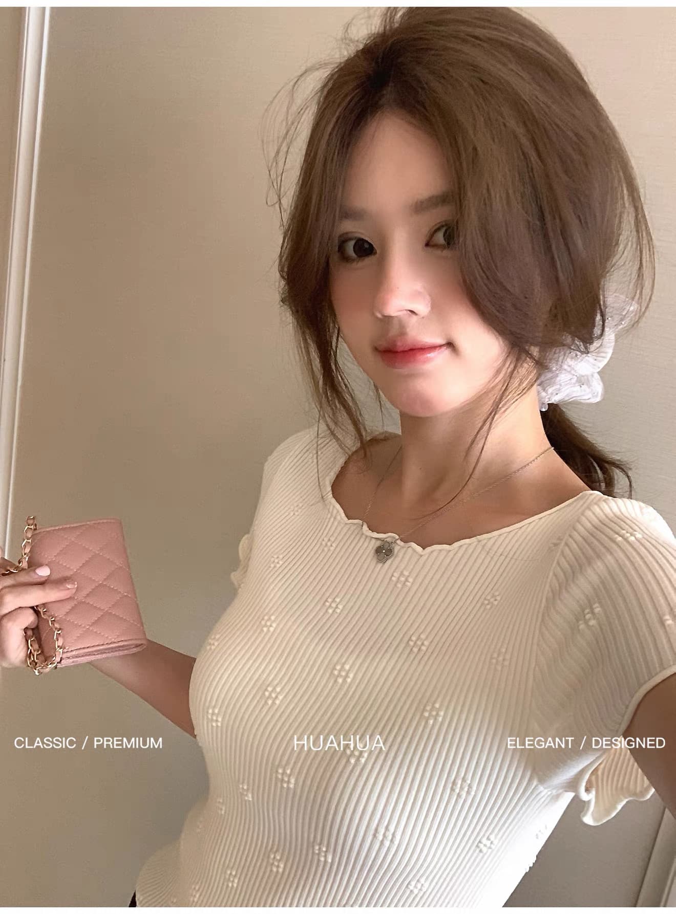 꽃 작은 꽃 우유 쾅 여름 한 세대 품격 높음 끈끈한 더블 노래 레이스 편안함 몸매 가꾸기 반팔 니트 티셔츠 상세 이미지 4