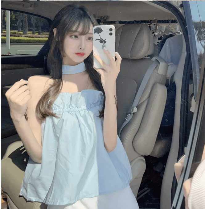 핑크색 행침 목 조끼 슬립 여성 여름 외출용 루즈핏 홀로우 아웃 오프숄더 백리스 쇄골 맨위 상세 이미지 16