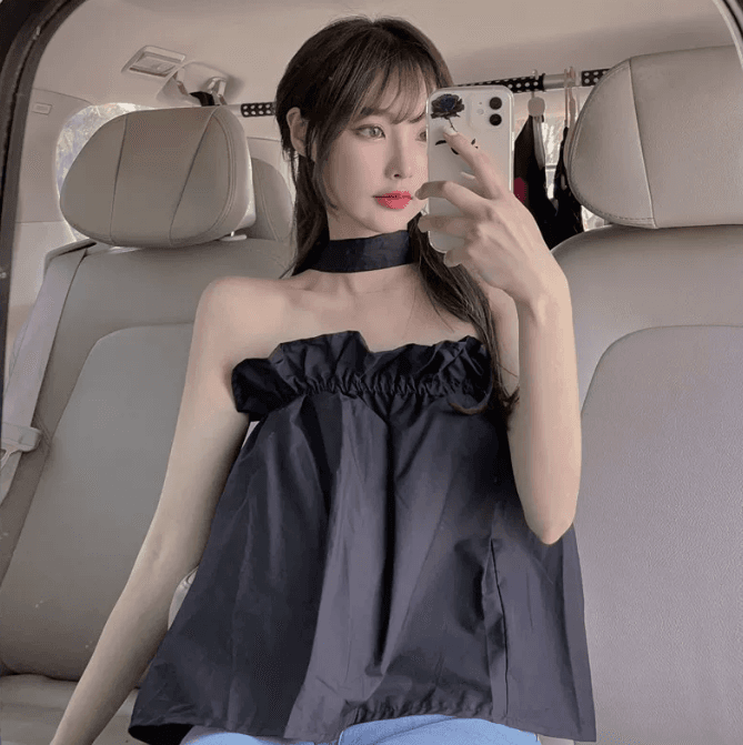 핑크색 행침 목 조끼 슬립 여성 여름 외출용 루즈핏 홀로우 아웃 오프숄더 백리스 쇄골 맨위 상세 이미지 32