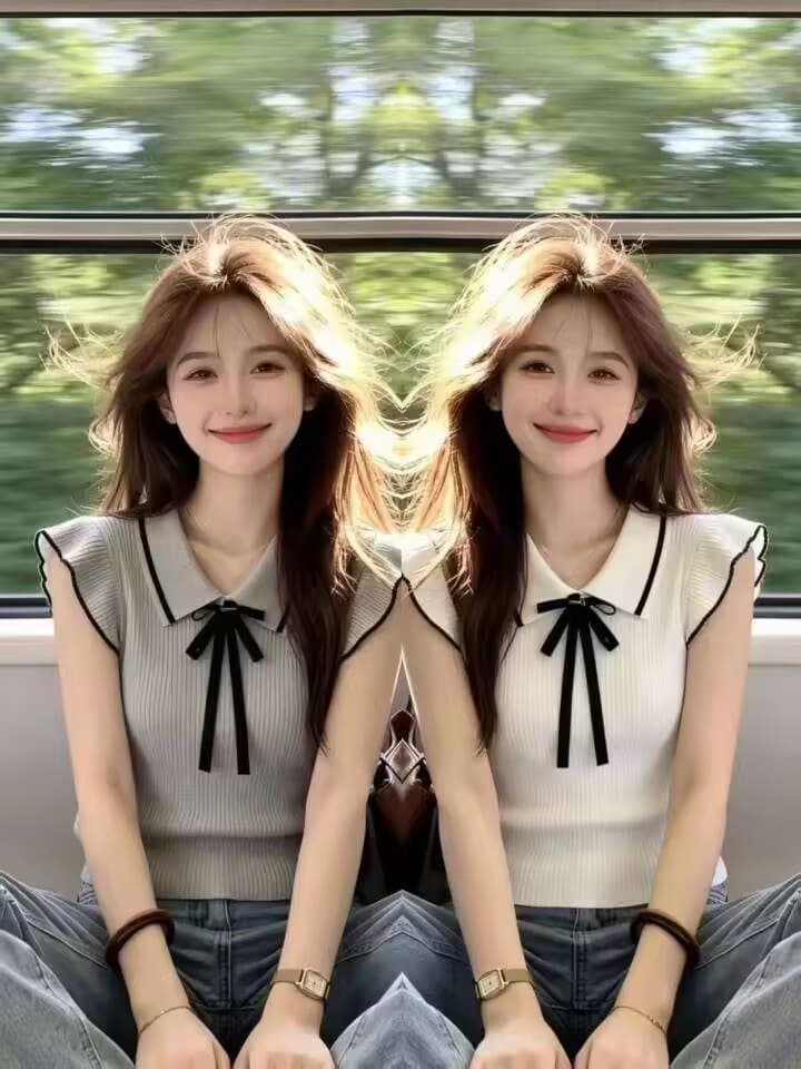 보존 섹션 추천 배색 나비 매듭 작은 날다 소매 짠 셔츠 여성 여름 새로운 품격 부드러운 작은 대중 맨위 이미지 2